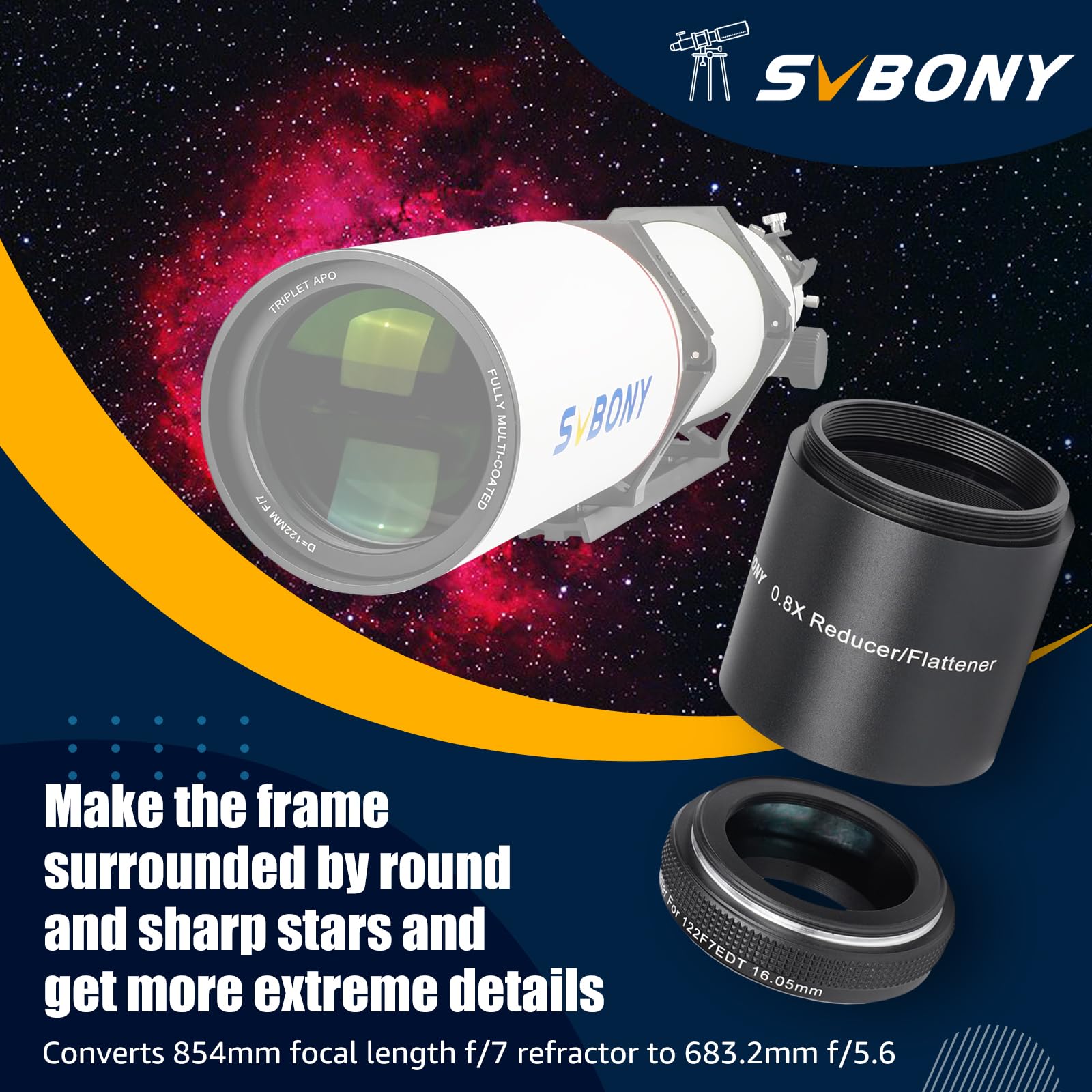 SVBONY SV209 0.8x Flattener 2 Zoll für SV550 122 Astrofotografie