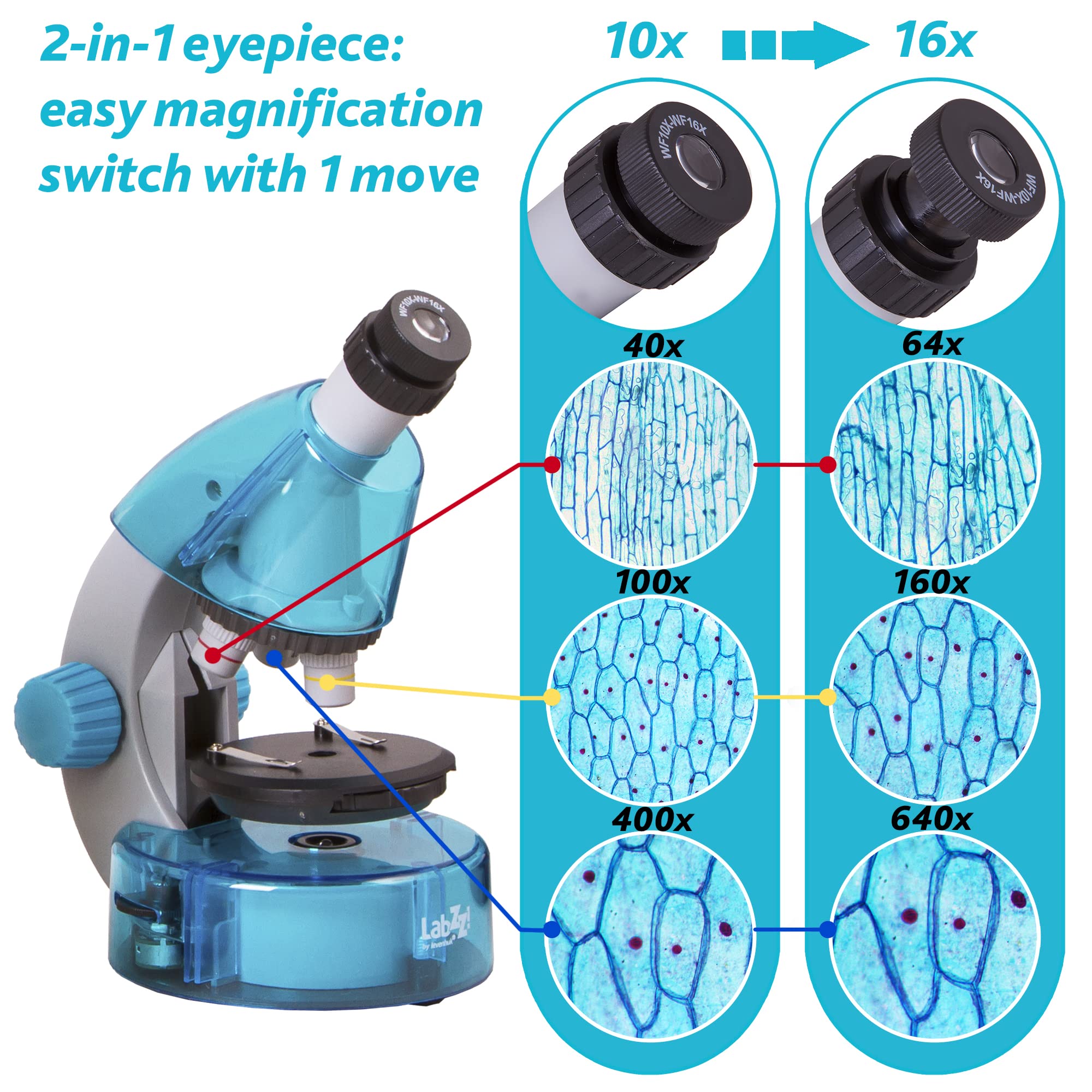 Levenhuk LabZZ M101 Mikroskop 40-640x Kinder Azure