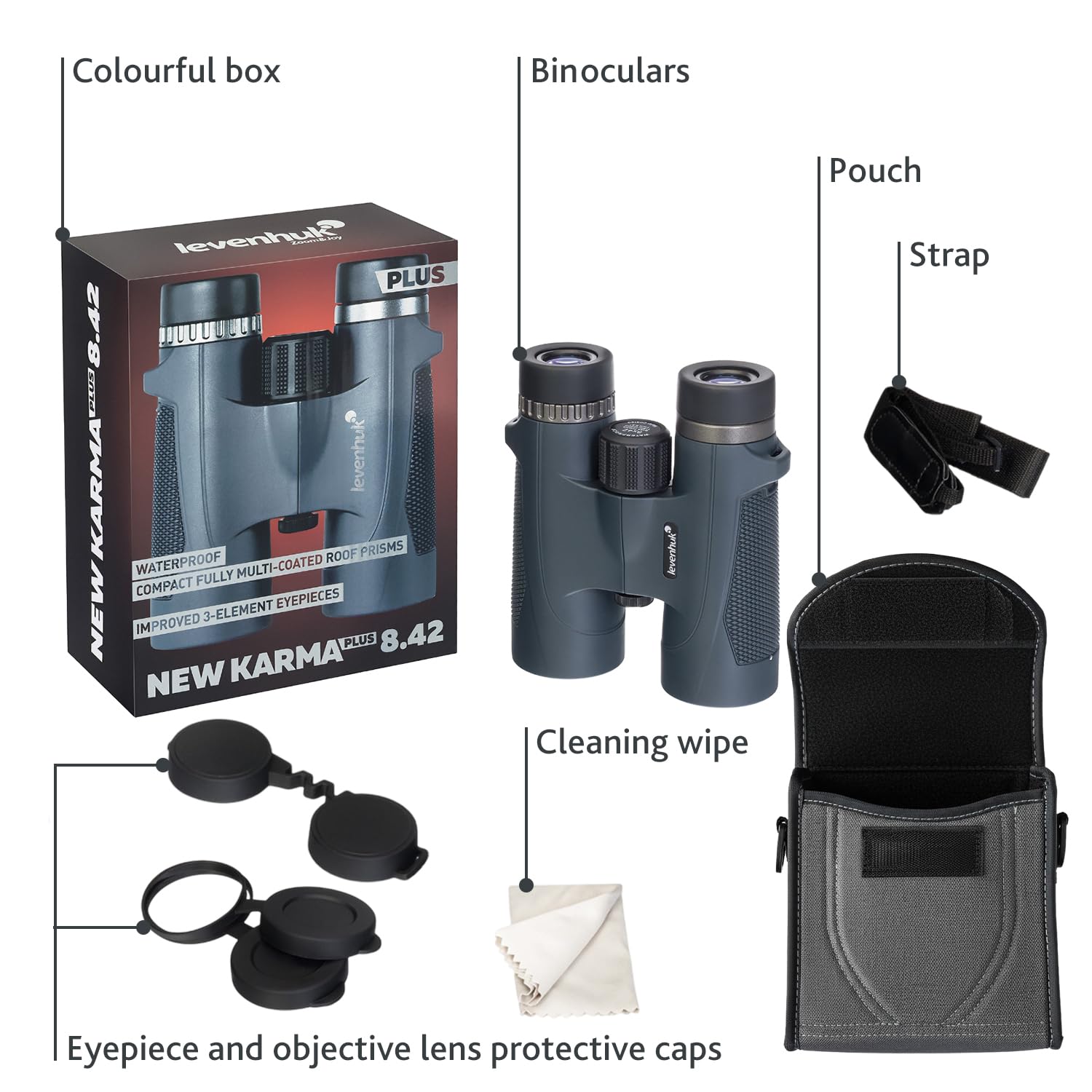 Levenhuk Karma Plus 8x42 Fernglas 8-fach mit Tasche IP67