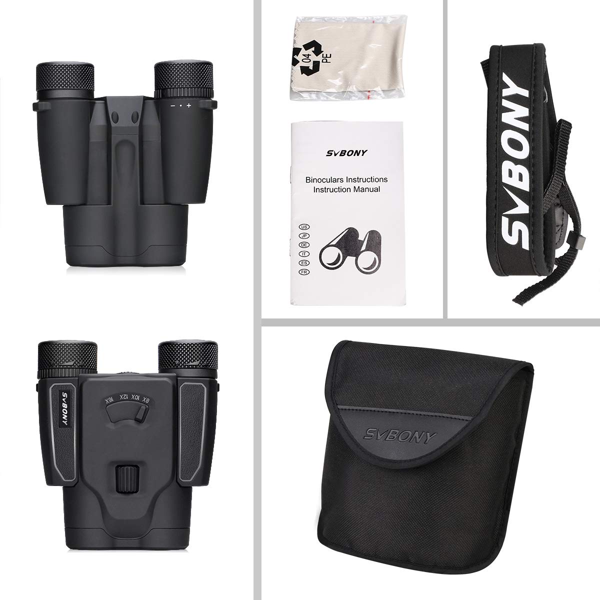 Svbony SV203 8-16x25 Fernglas Zoom Bak-4 kompakt