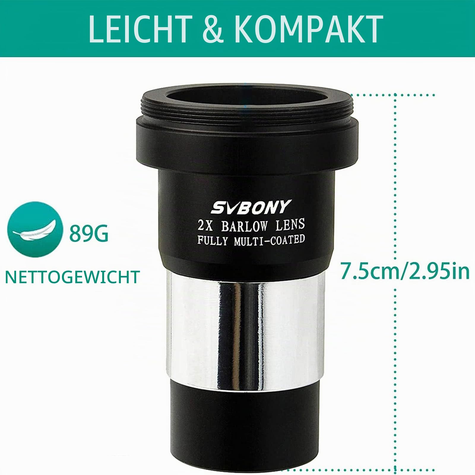 SVBONY Astro Accessories Barlowlinse 2x 1,25 Zoll M42 FMC