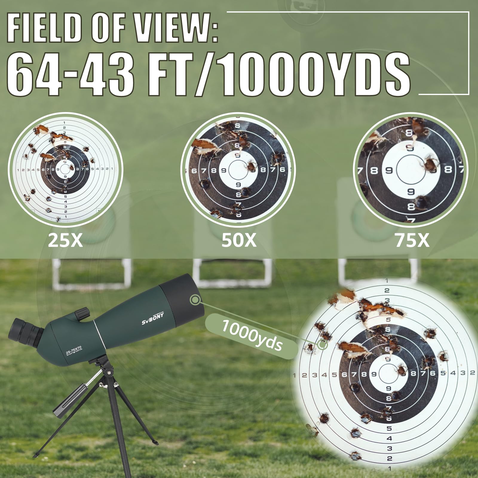 Svbony SV28PLUS Spektiv 25-75x70 HD Grün Vogel