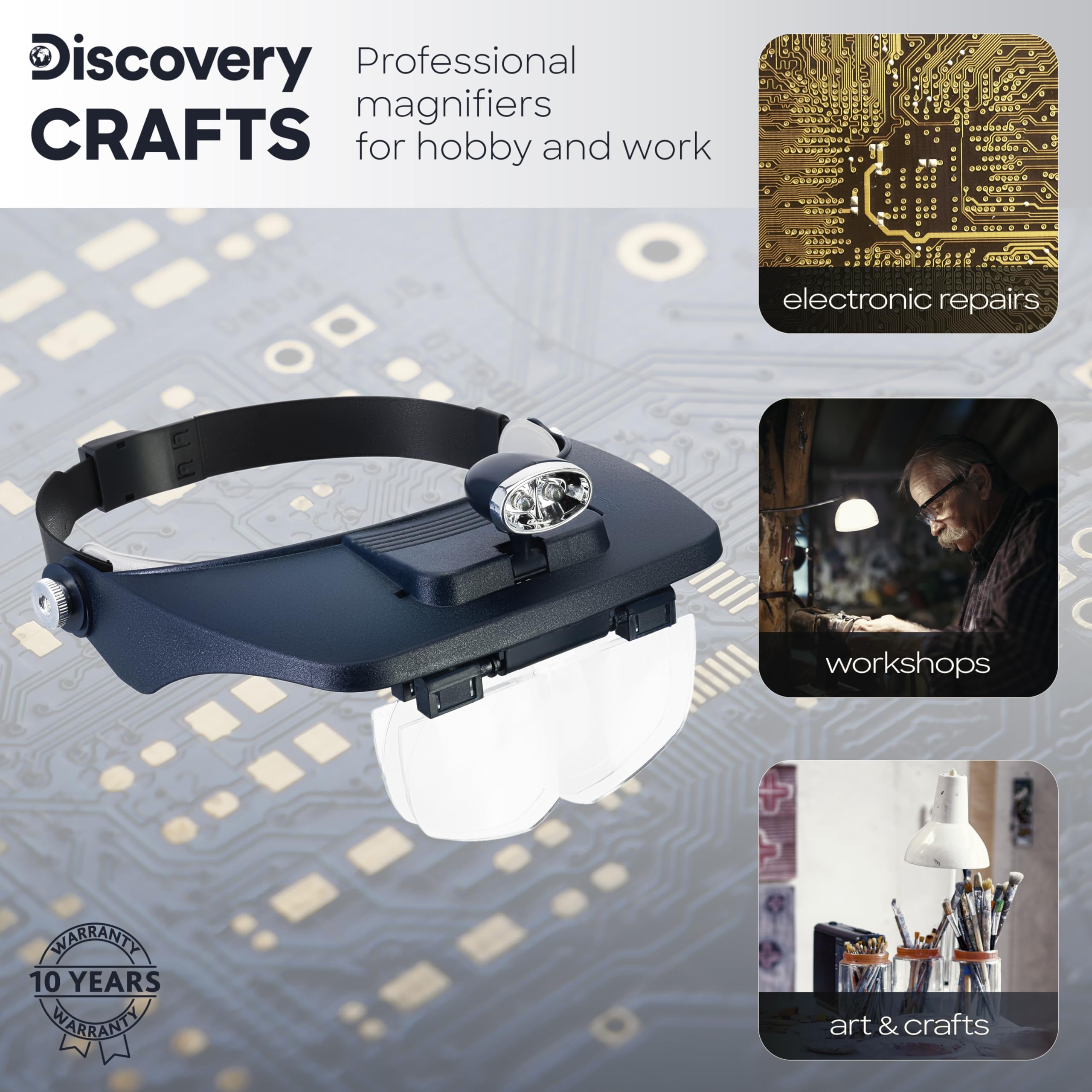 Discovery Crafts DHD 30 Kopflupe LED 1,2 bis 3,5-fach Handarbeit