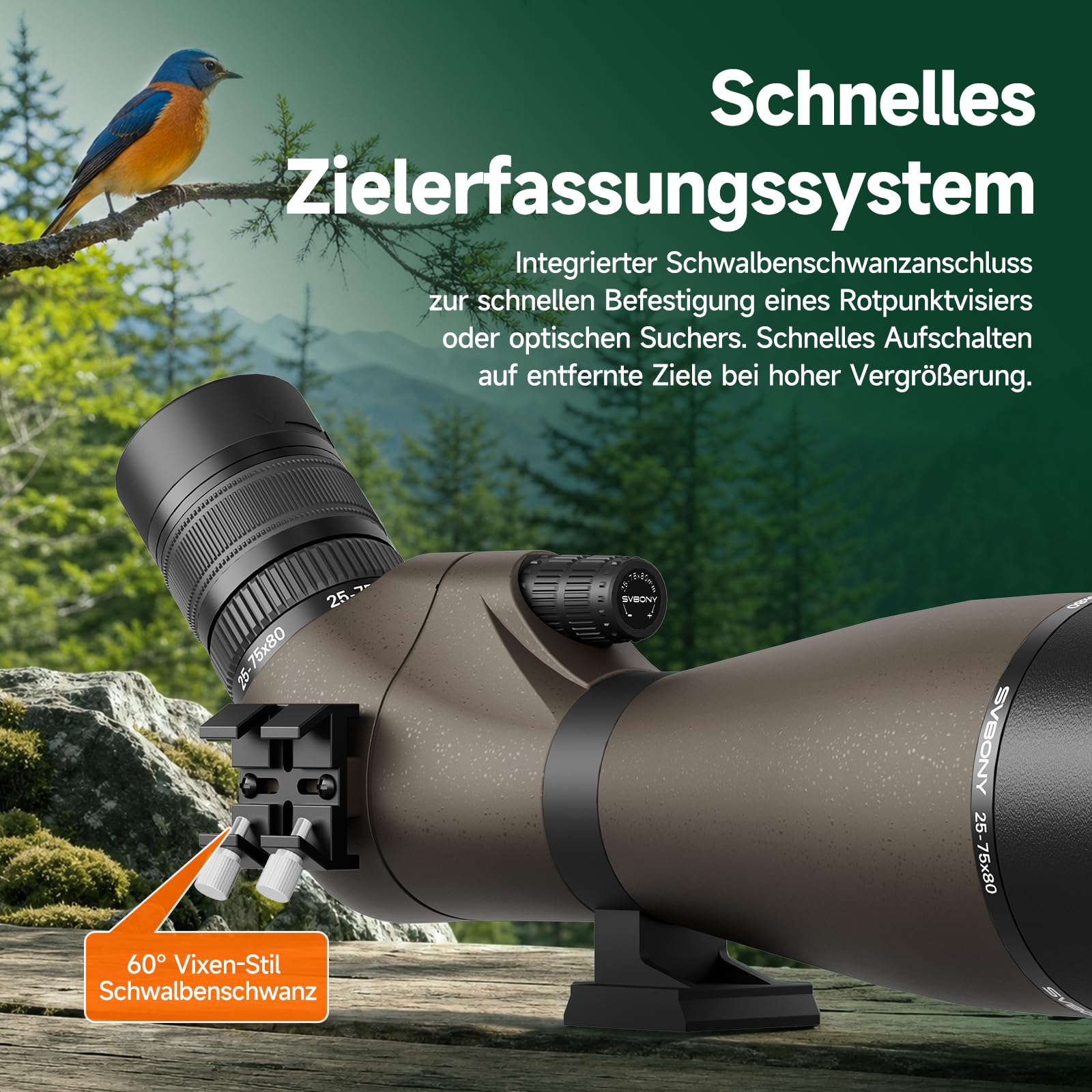 SVBONY SV29 Spektiv 25-75x80 mit Stativ Smartphone-Adapter