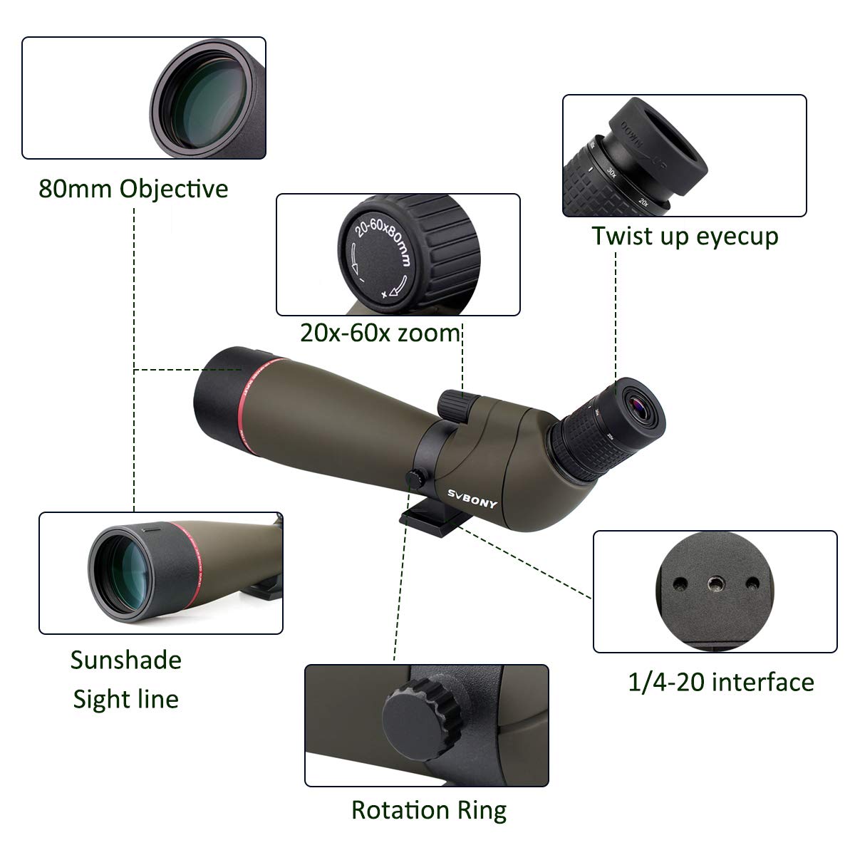 SVBONY SV13 Spektiv 20-60x80 HD Wasserdicht IPX7