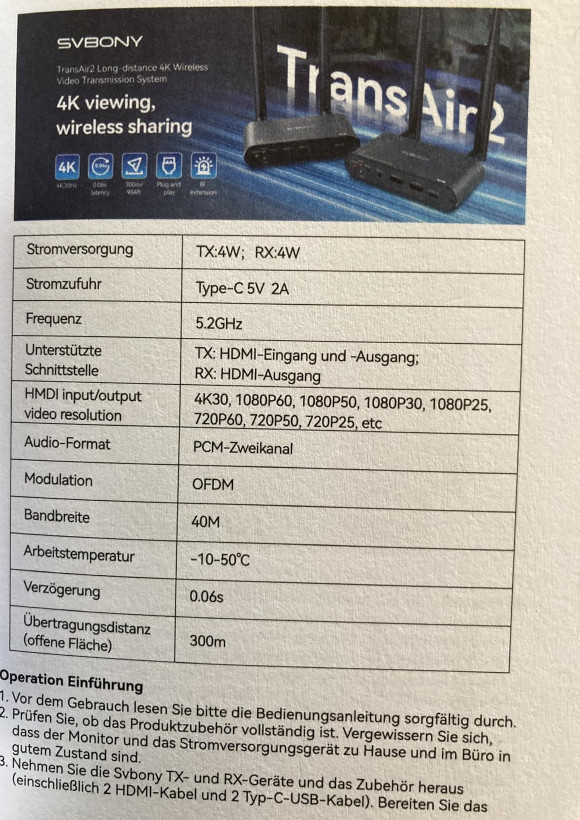 SVBONY ST1 4K Funk HDMI Sender Empfänger Set 300m