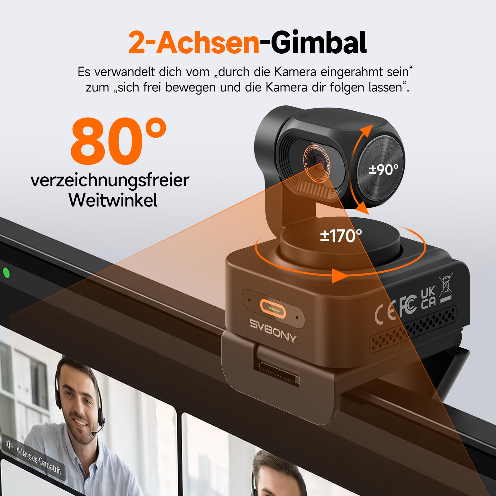 SVBONY W2 4K PTZ Webcam mit Standfuß 6-fach Zoom