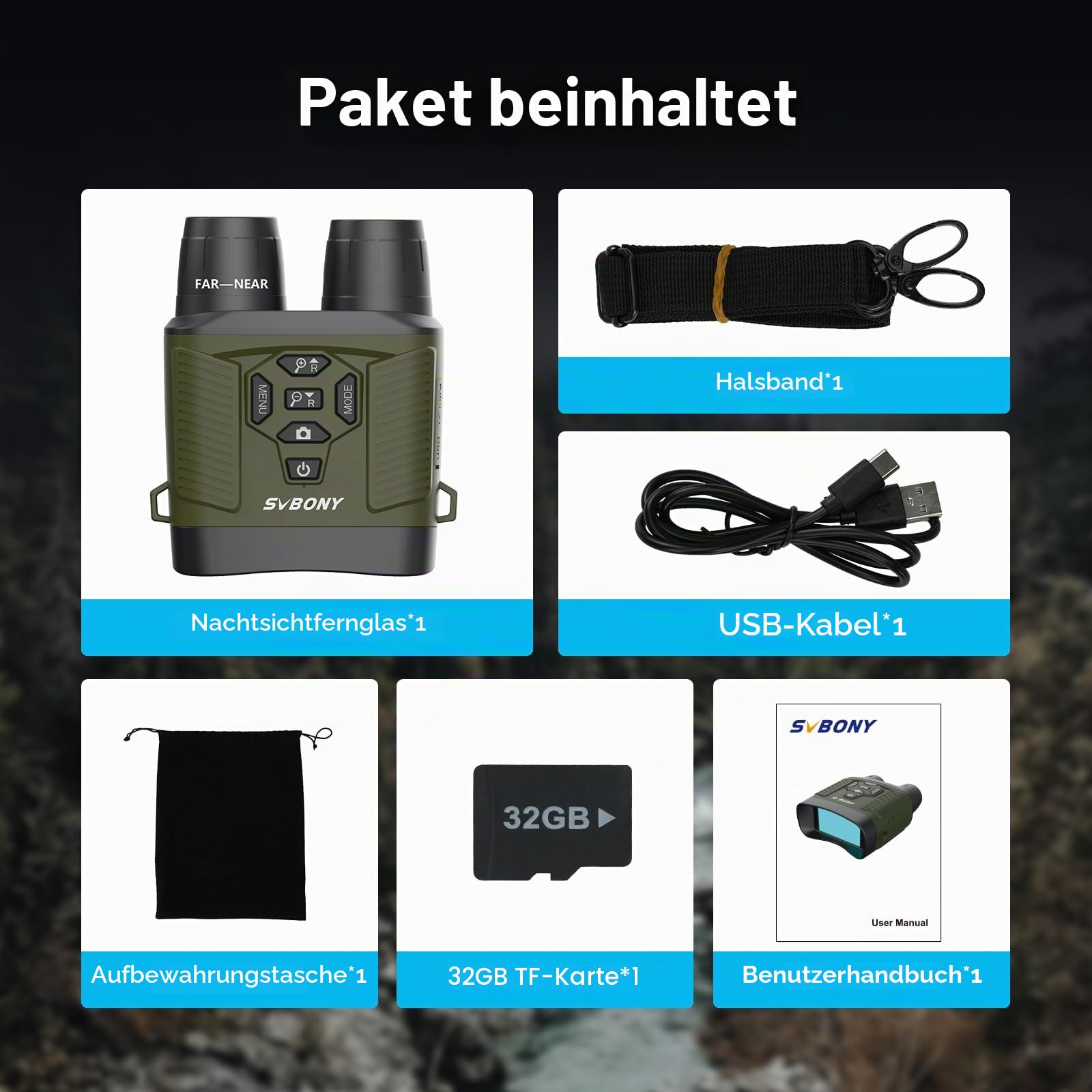 SVBONY SA206 Nachtsichtgerät 8X 300m 4K IR-Fernglas