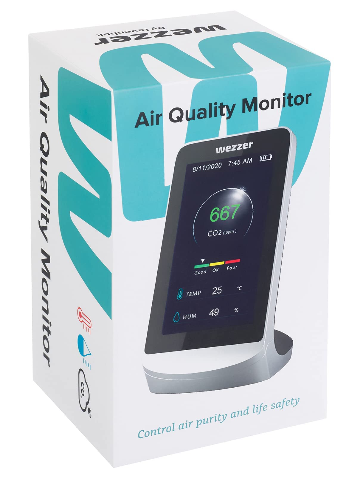 Levenhuk Wezzer Air MC60 Luftqualitätsmonitor CO2 Uhr Kalender