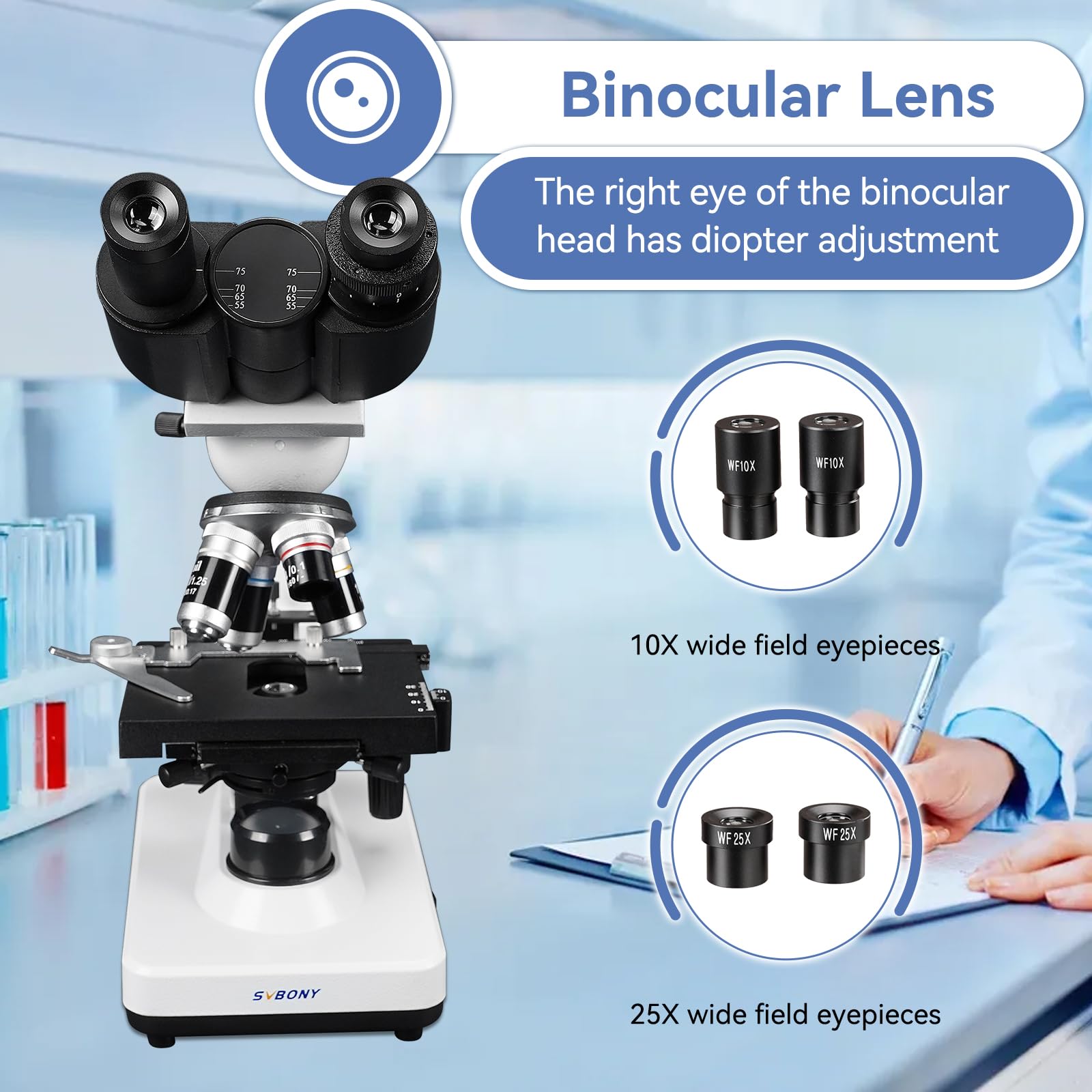 Svbony SM201 Binokular Mikroskop 40-2500x LED