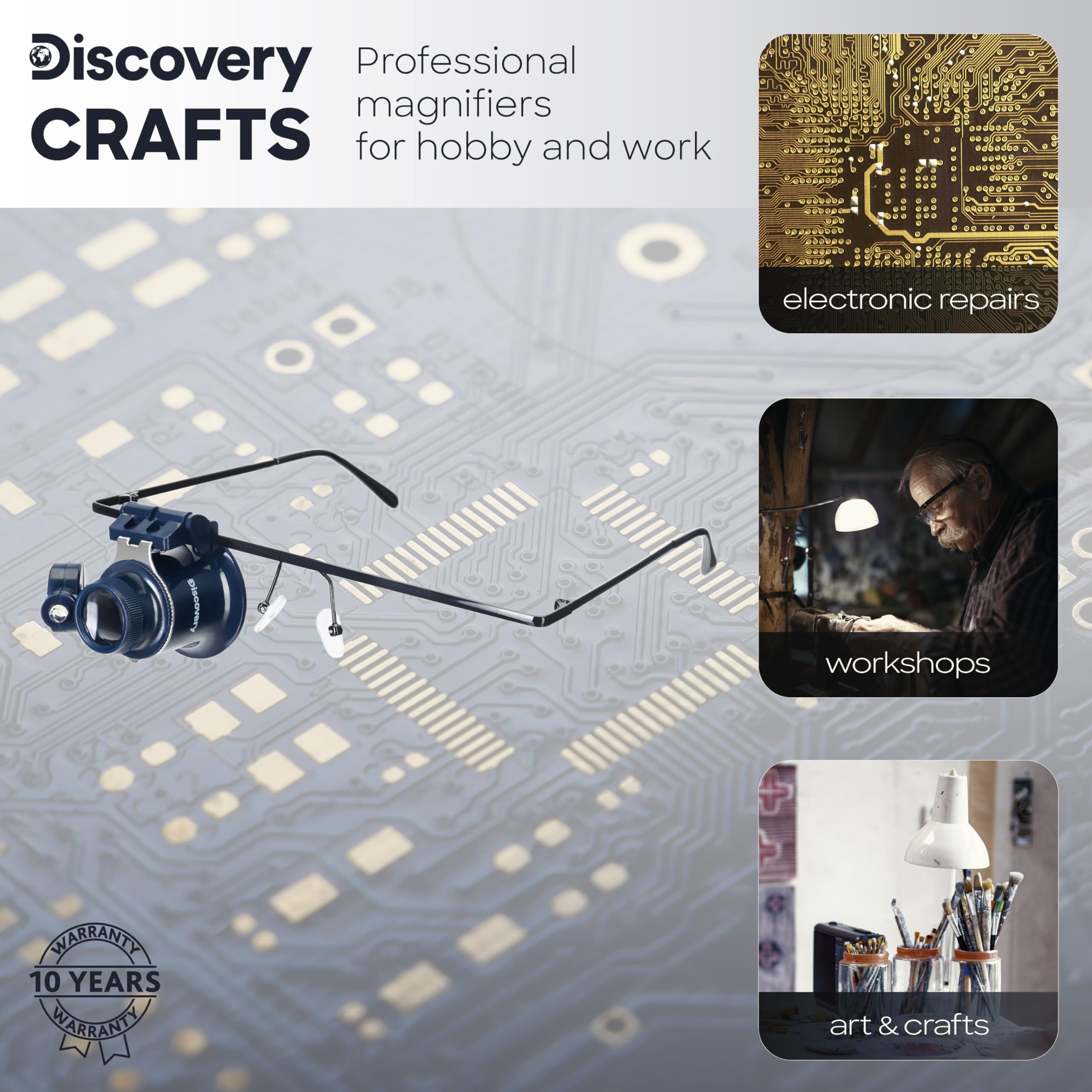 Discovery Crafts DGL 20 Lupenbrille LED Vergrößerungsglas 20-fach