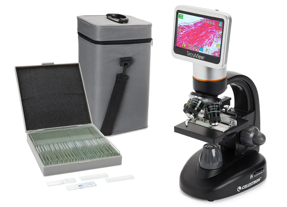 Celestron TetraView LCD Digitalmikroskop 40-600x mit 100 Objektträgern