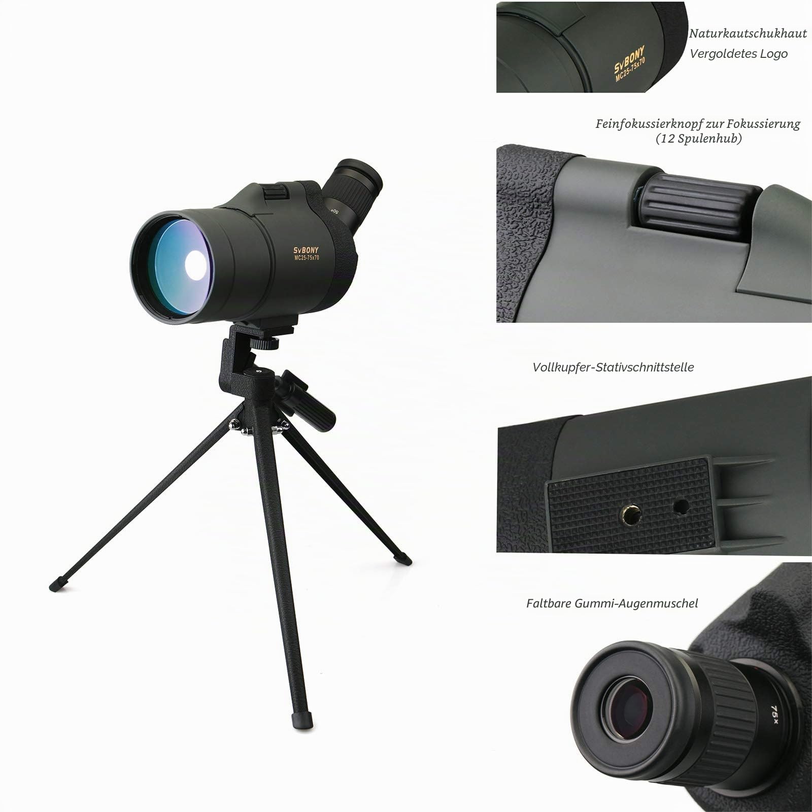 SVBONY SV41 Mak Spektiv 25-75x70 Zoom Wasserdicht mit Stativ