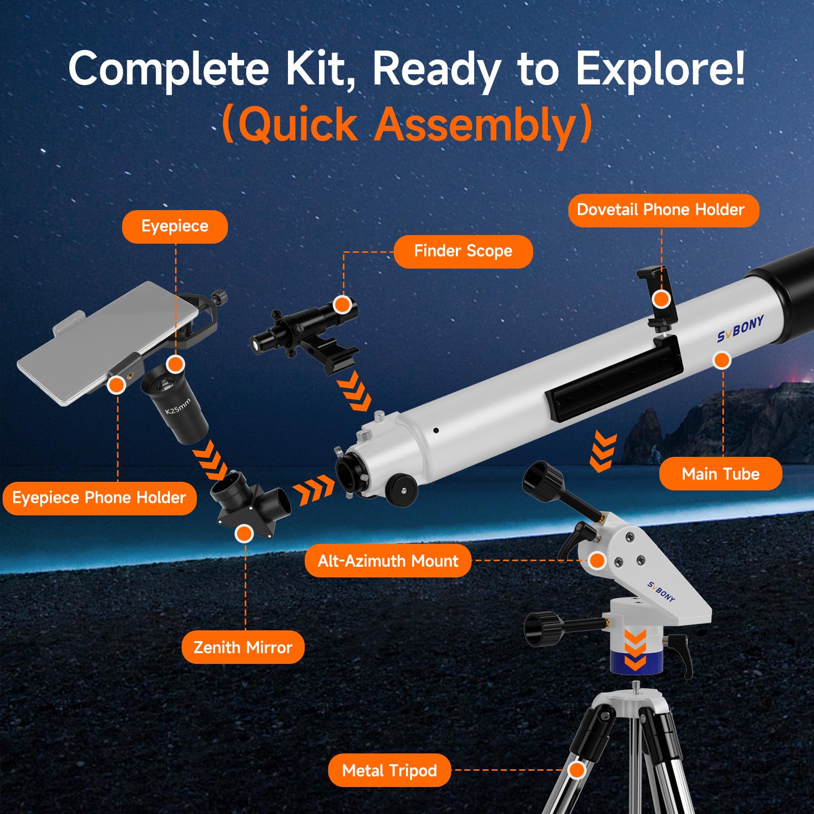 Svbony SV520 Teleskop 90mm 800mm AZ Einsteiger-Set