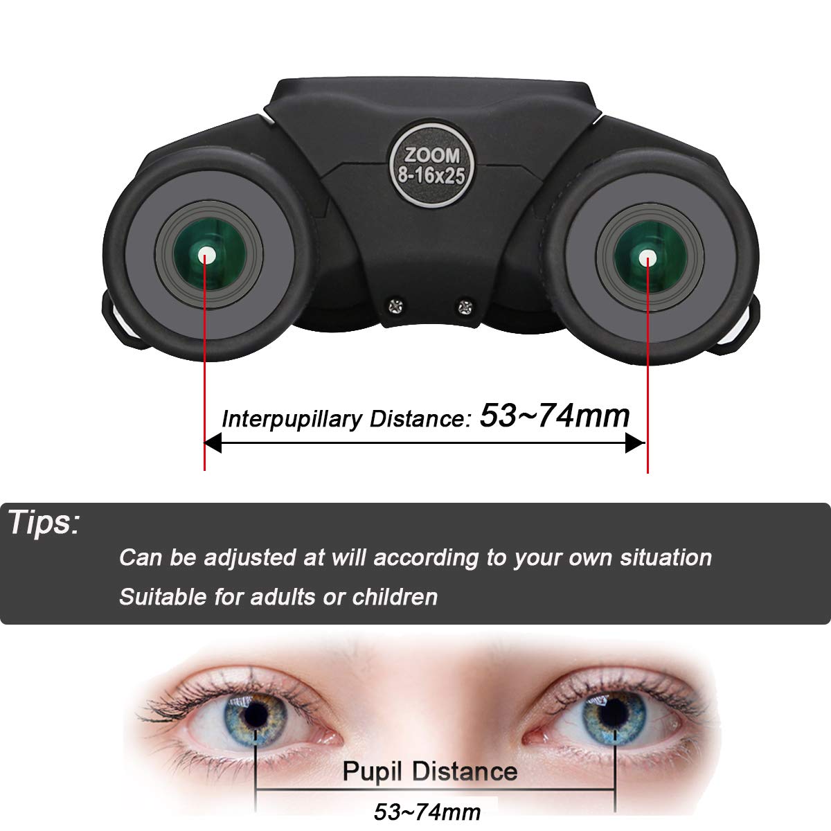 Svbony SV203 8-16x25 Fernglas Zoom Bak-4 kompakt