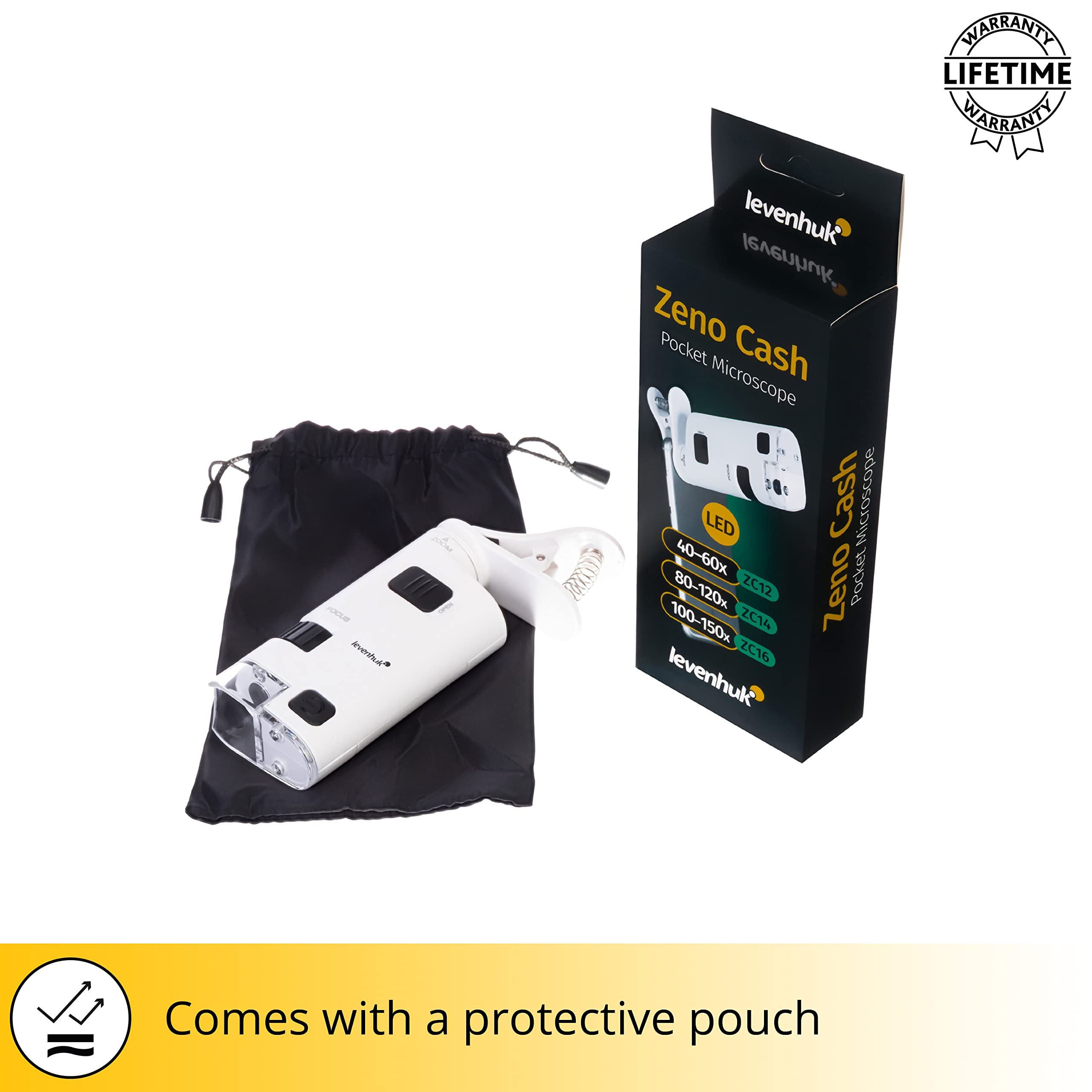 Levenhuk Zeno Cash ZC16 Taschenmikroskop 100-150x LED Clip
