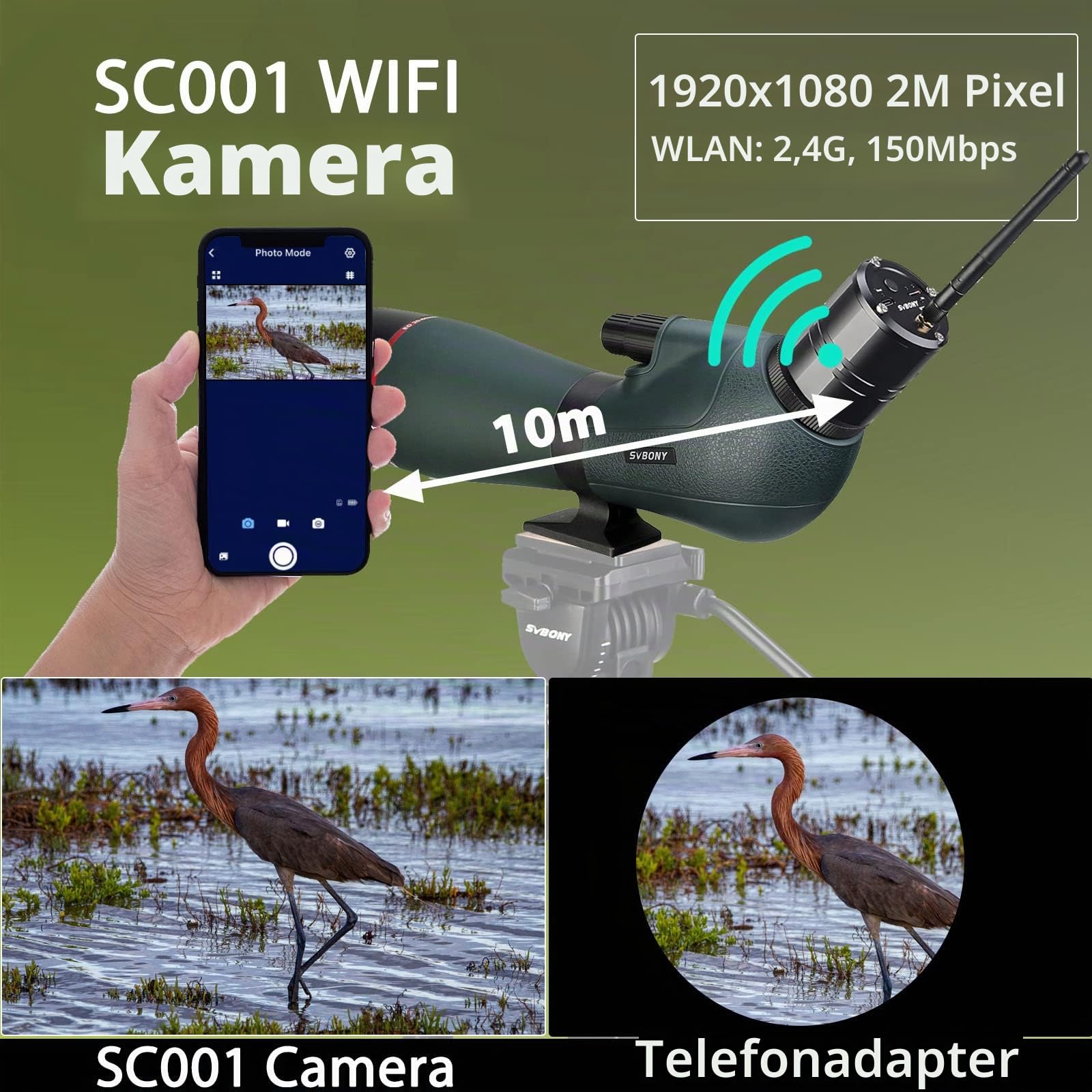 SVBONY SV406P Spektiv 20-60x80 ED mit WLAN-Kamera