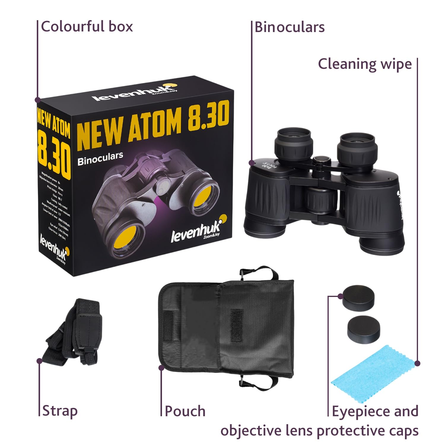 Levenhuk New Atom 8x30 Fernglas Porro leicht Stativ