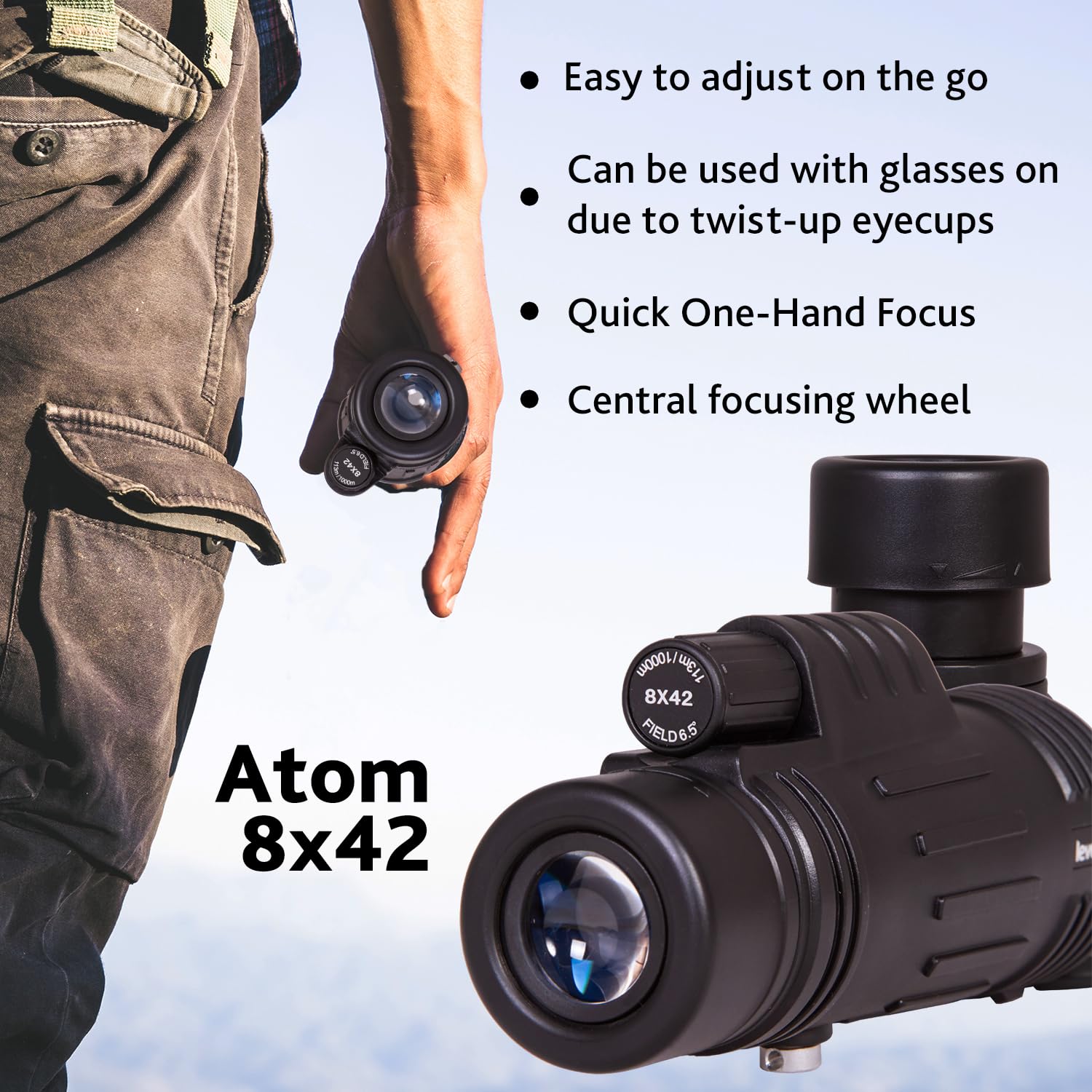 Levenhuk Atom 8x42 Monokular kompakt BK-7 Einhand-Fokus