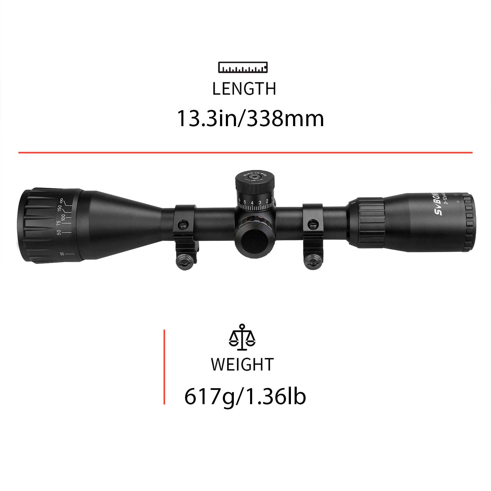 SVBONY SV177 Zielfernrohr 3-12x44 AO Mil-Dot beleuchtet