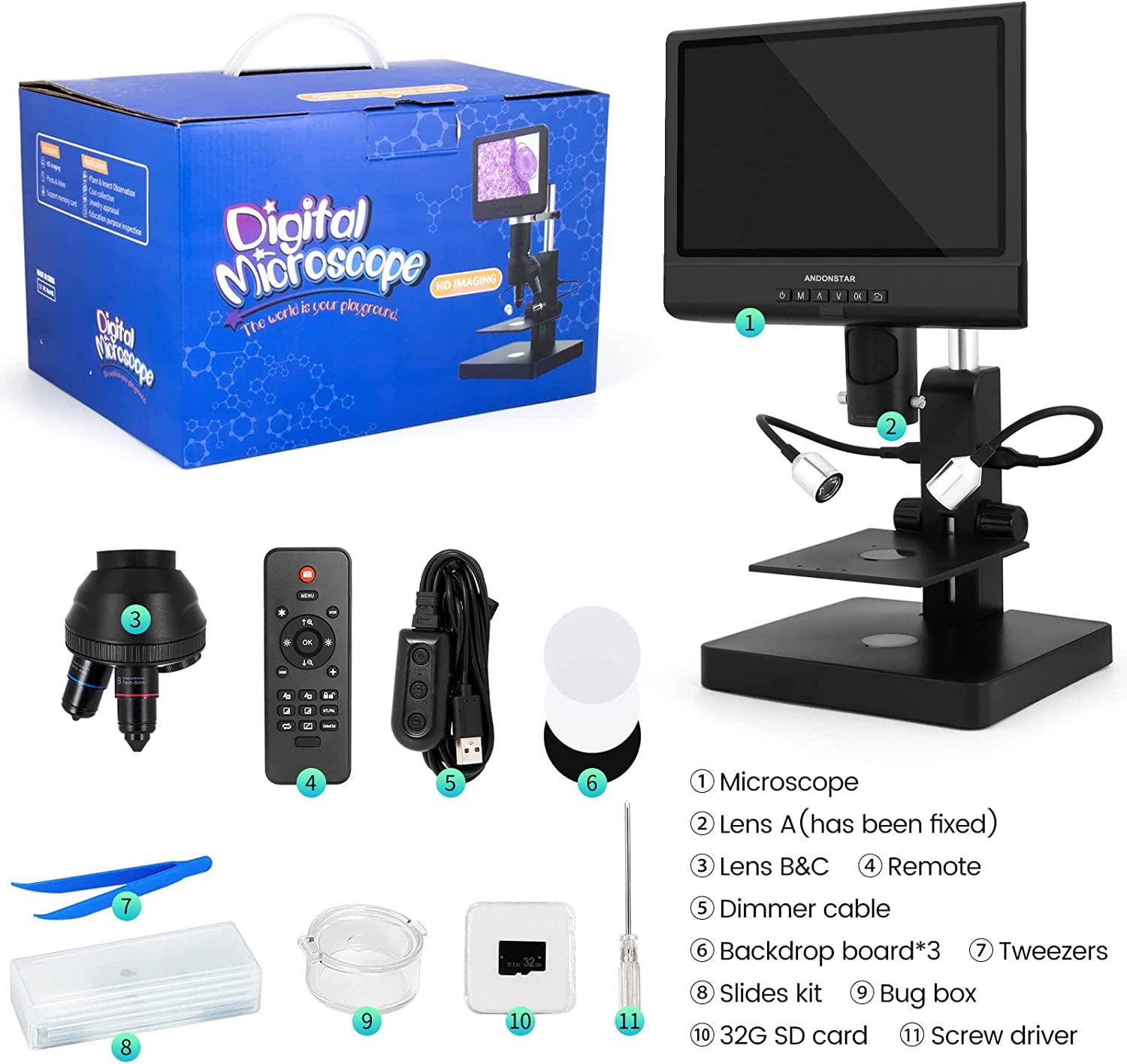 Andonstar AD246P Tri-Lens Digitalmikroskop 7 Zoll