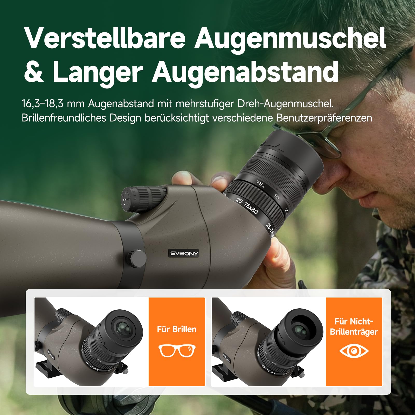 SVBONY SV29 Spektiv 25-75x80 mit Stativ Smartphone-Adapter