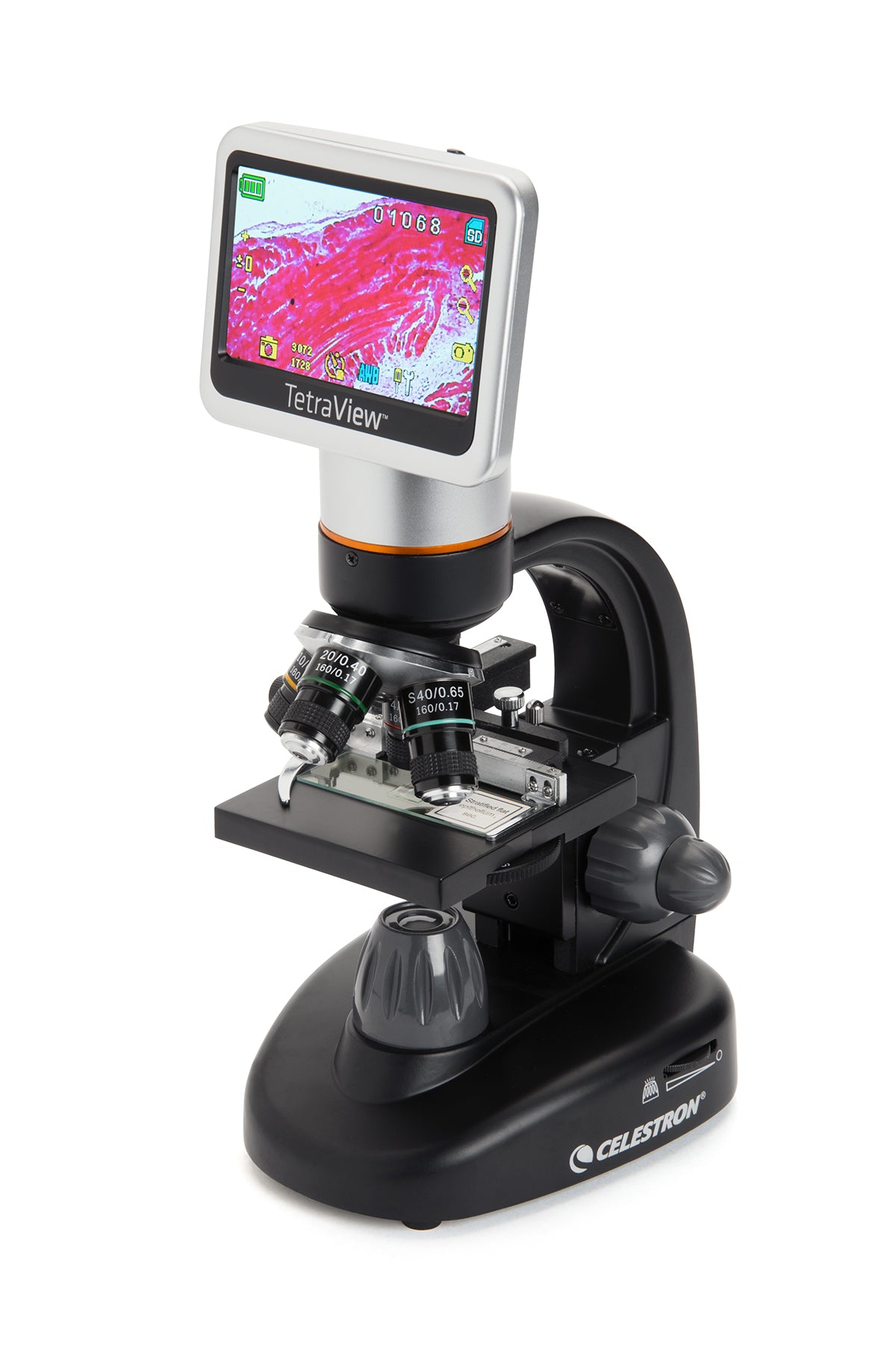 Celestron TetraView LCD Digitalmikroskop 40-600x mit 100 Objektträgern