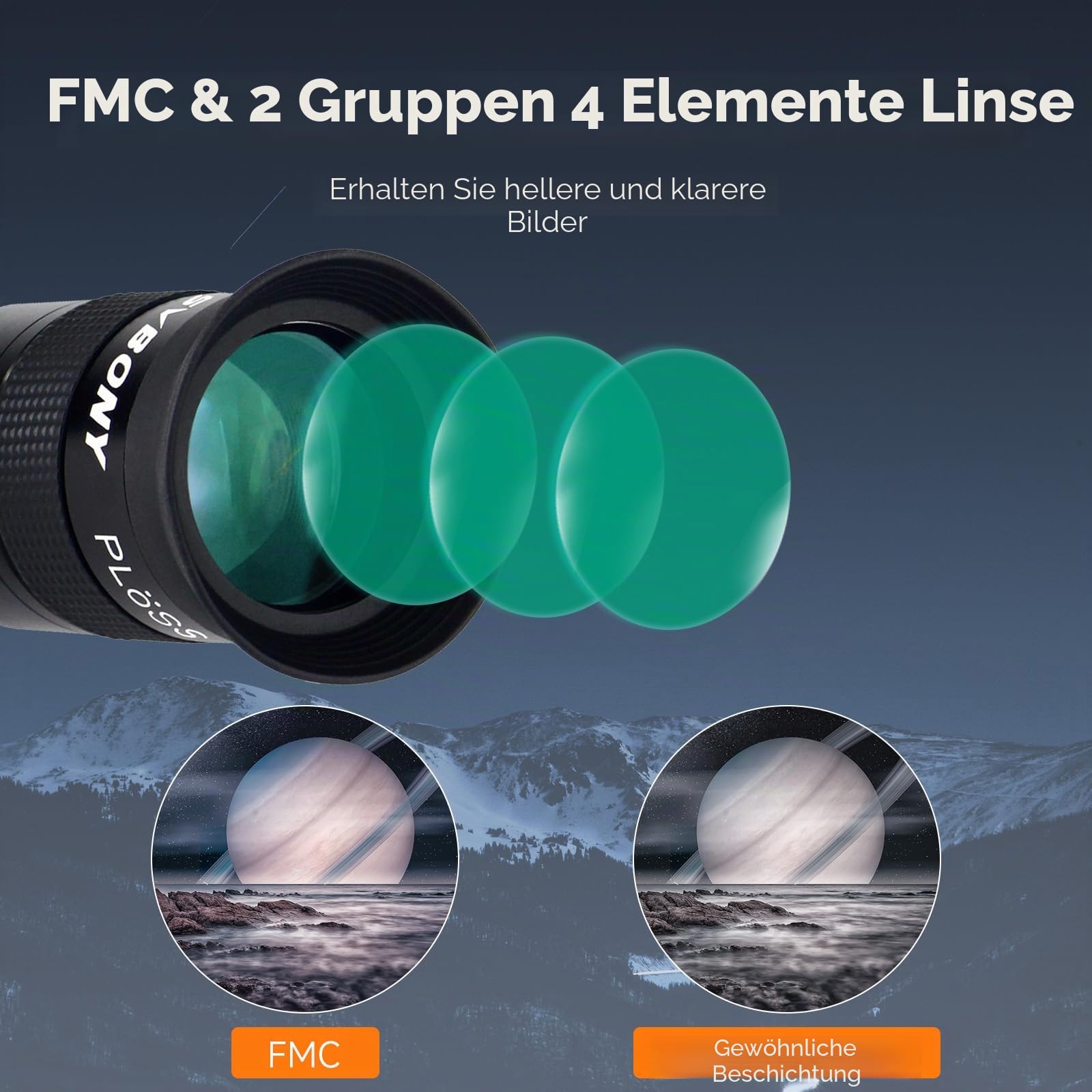 SVBONY 40 mm Plössl Okular + 2x Barlow 1,25 Zoll Set