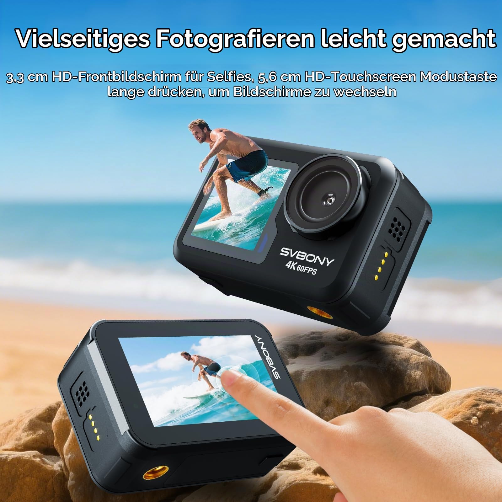Svbony ACT20 4K 60FPS Actioncam Dual-Display 12m