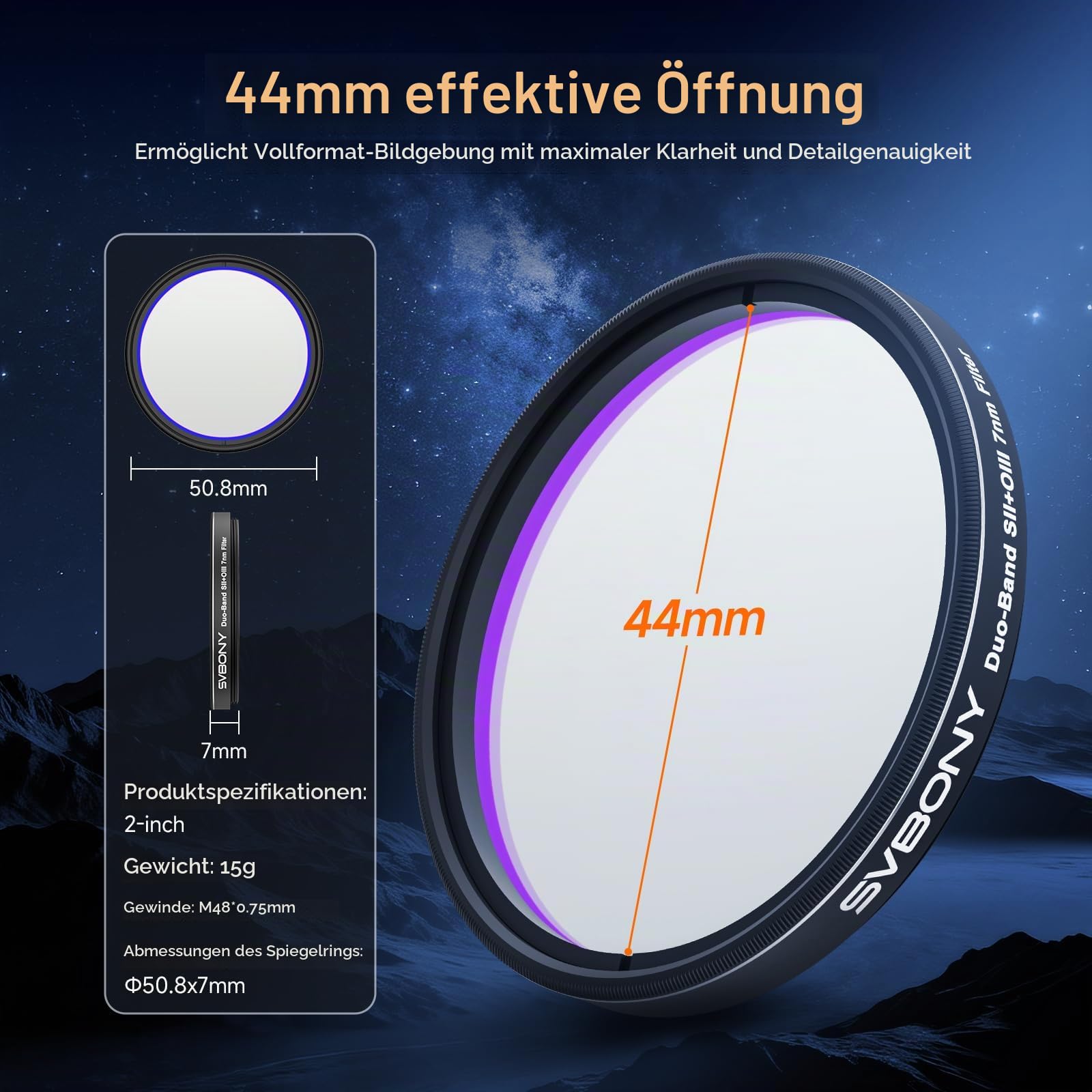 SVBONY SV220 Teleskopfilter 2" SII-OIII 7 nm Dualband