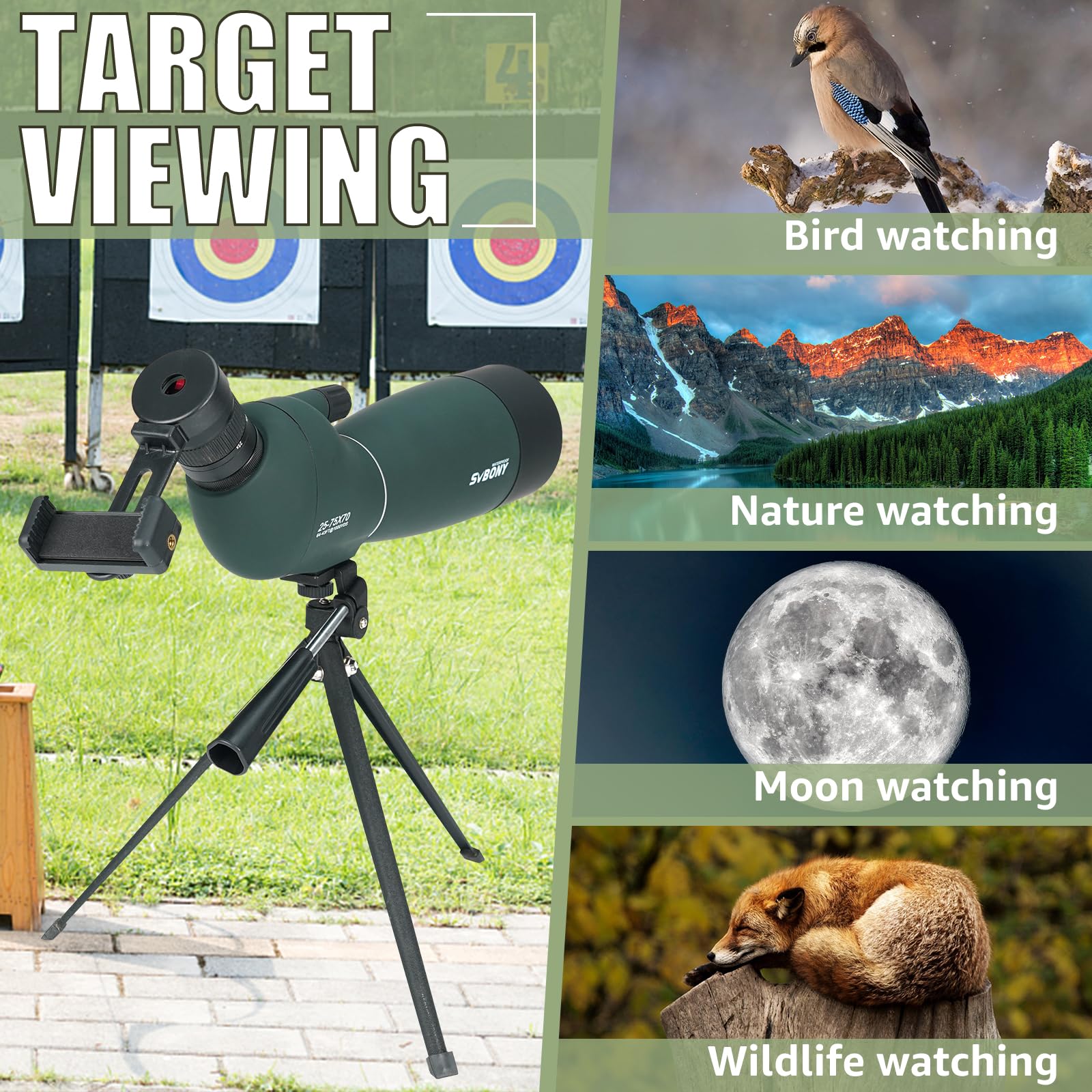 Svbony SV28PLUS Spektiv 25-75x70 HD Grün Vogel