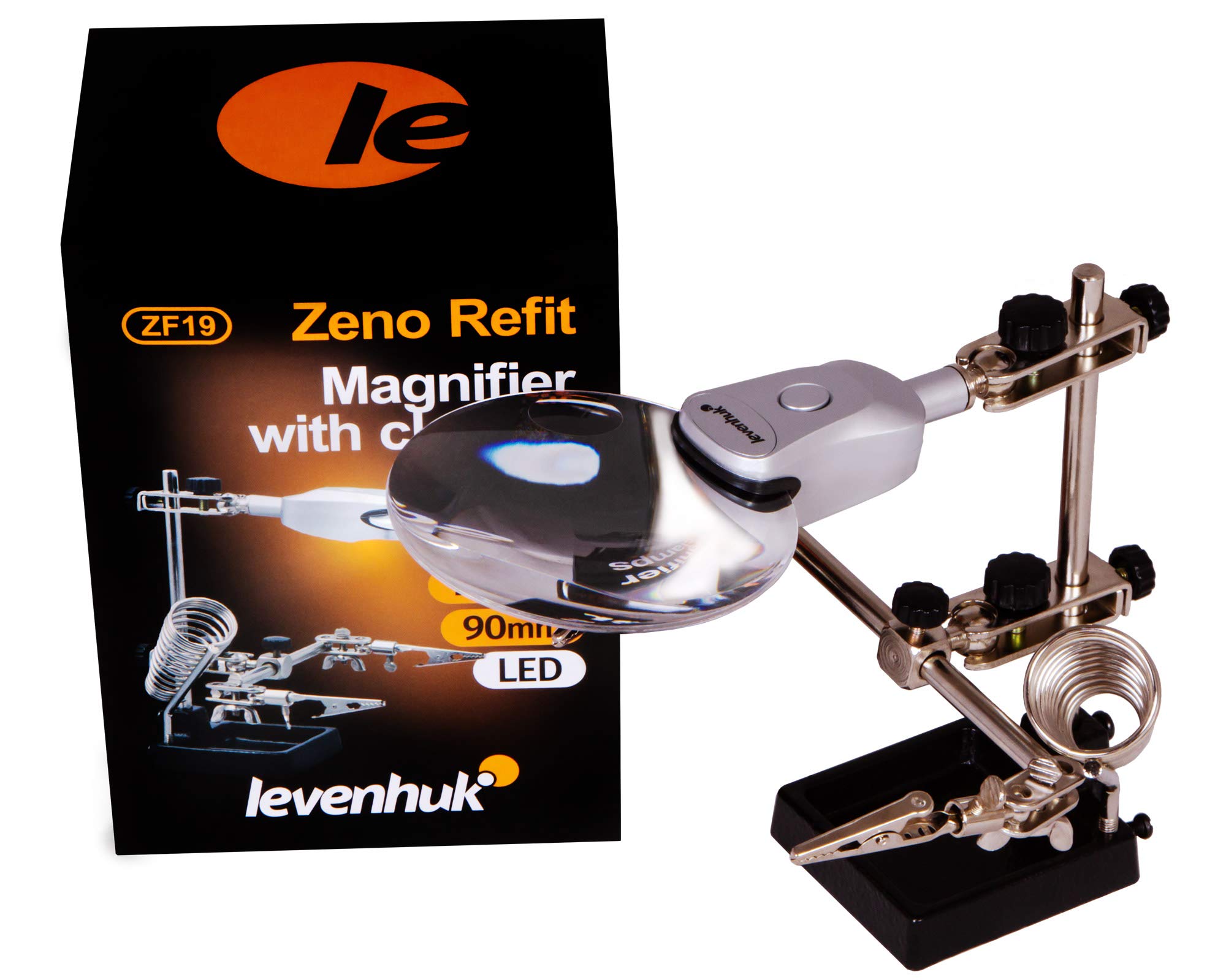 Levenhuk Zeno Refit ZF19 Lötlupe LED Dritte Hand 2x/6x
