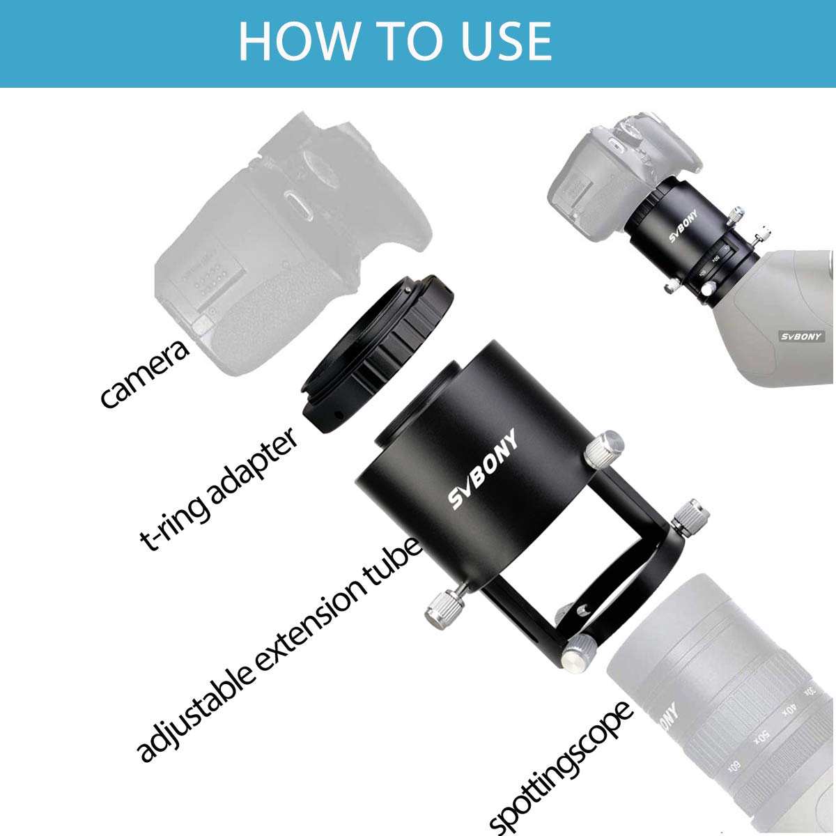 SVBONY SV123 Spektiv Kameraadapter T2 für Canon EOS