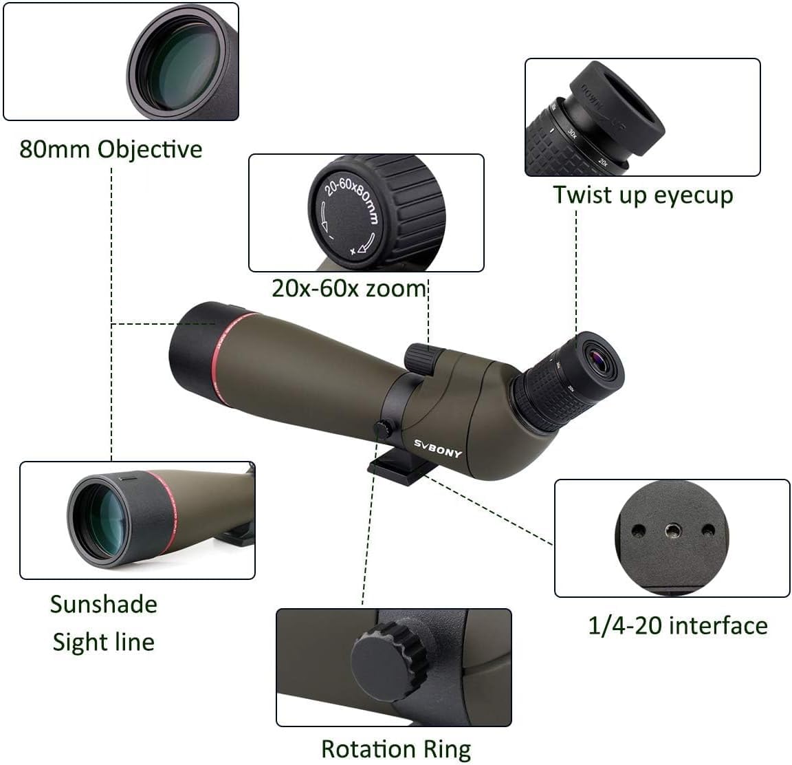 SVBONY SV13 Spektiv 20-60x80 mit SC002 WiFi Kamera