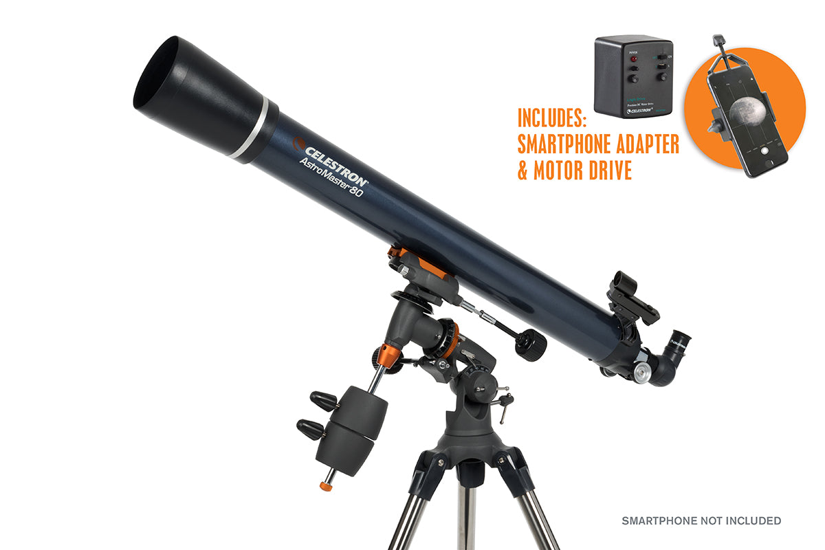 Celestron AstroMaster 80EQ Teleskop 80mm mit Motor + Adapter