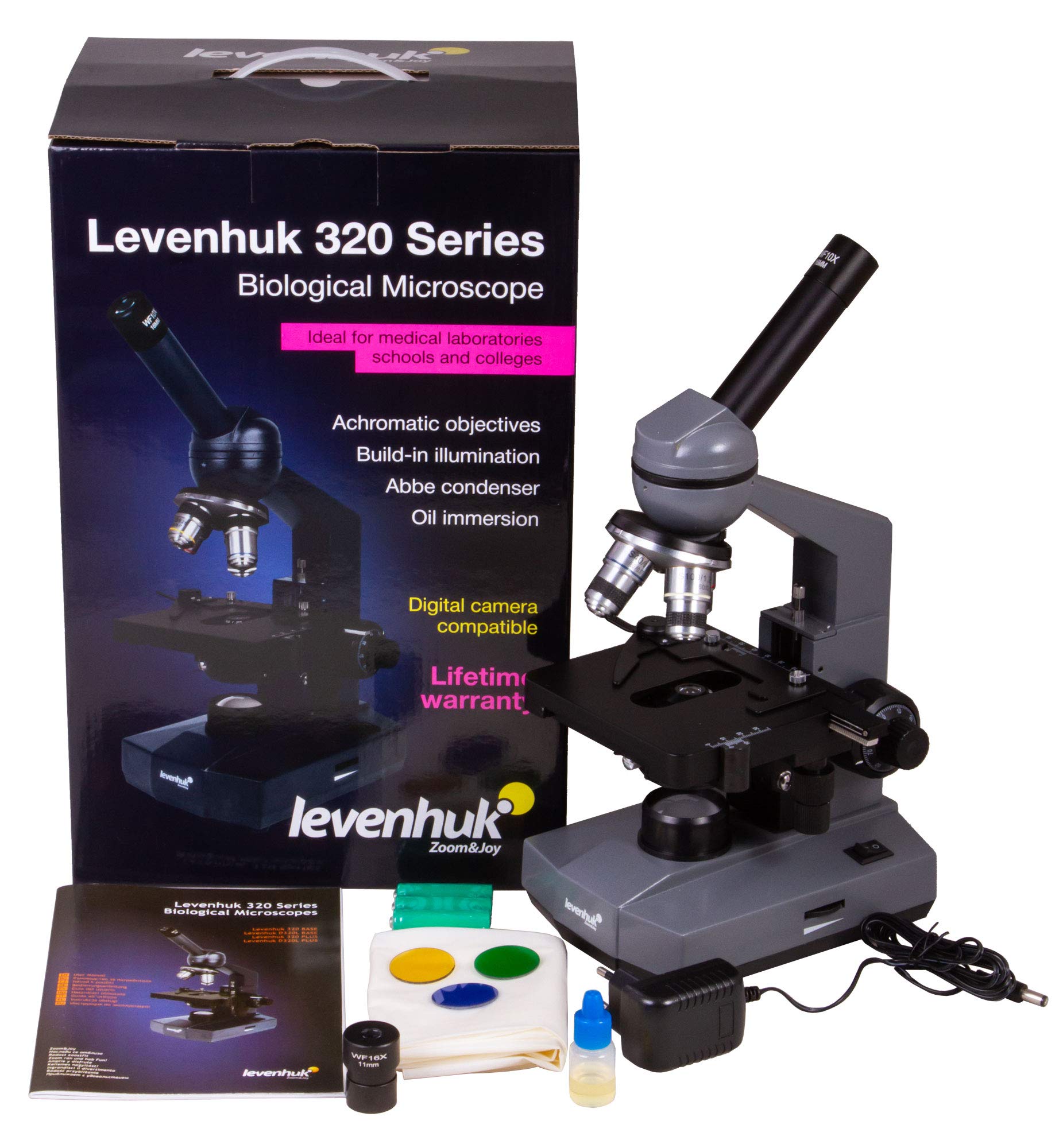 Levenhuk 320 Plus Labormikroskop 40-1600x Achromat LED Ölimmersion