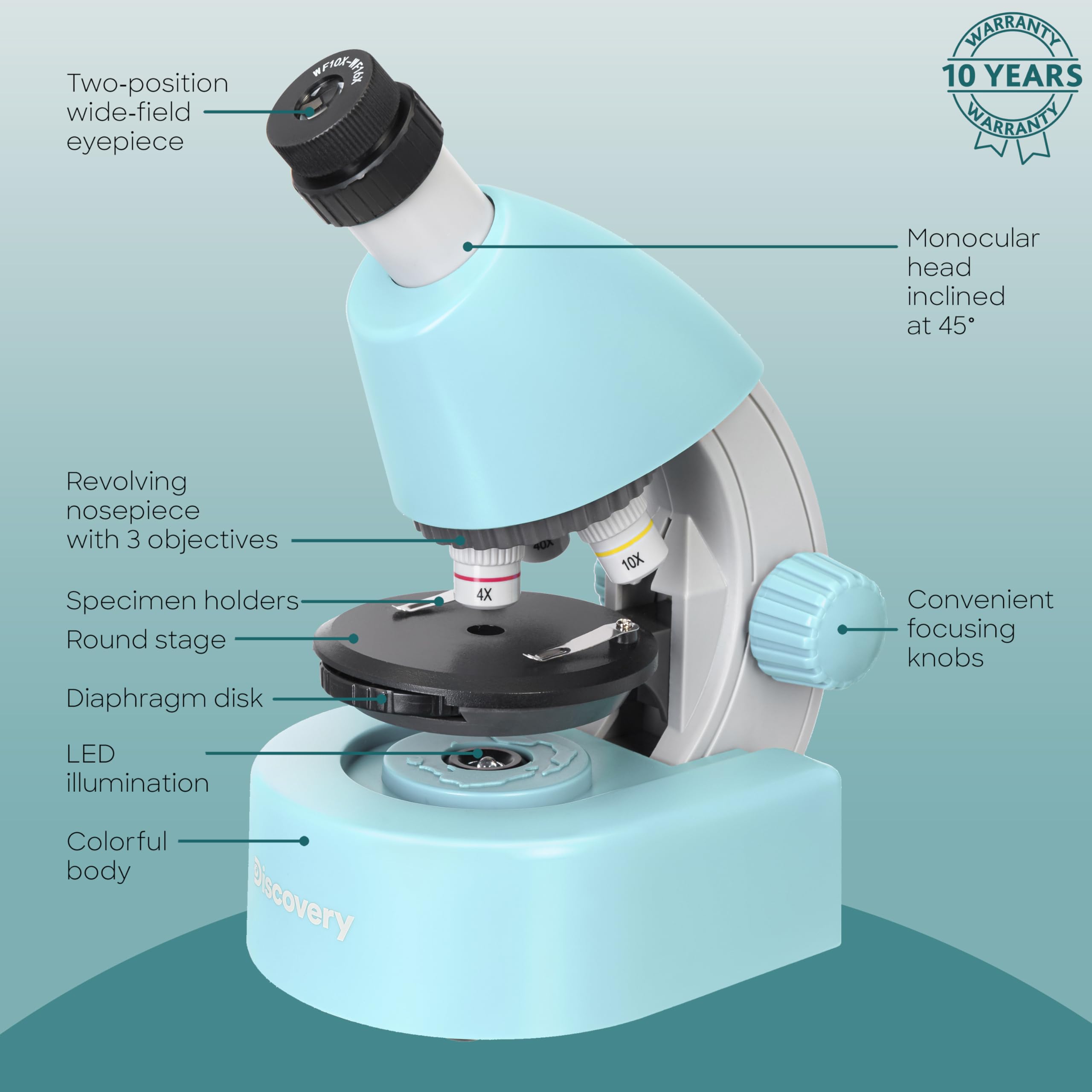 Levenhuk Discovery Micro Marine Mikroskop 40-640x Hellblau