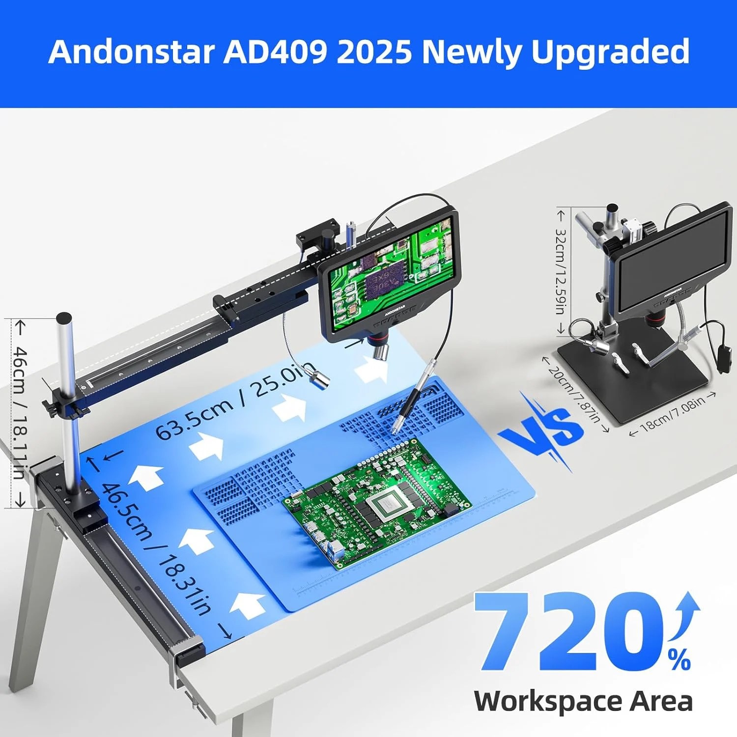 Andonstar AD409 SA Digitalmikroskop 10,1 Zoll Schiene Endoskop