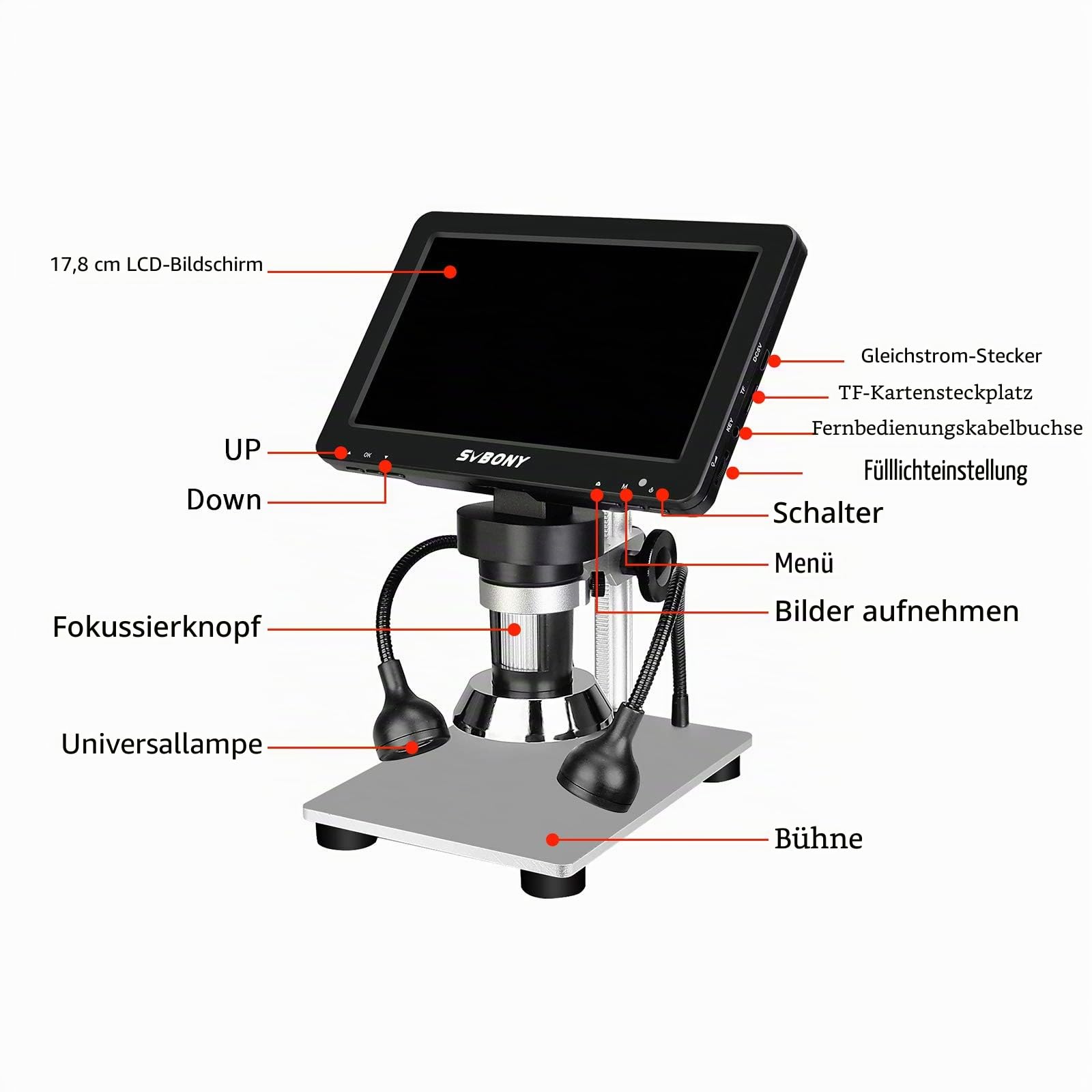 SVBONY SV604 LCD Mikroskop 7 Zoll 1-1200x 12MP LED