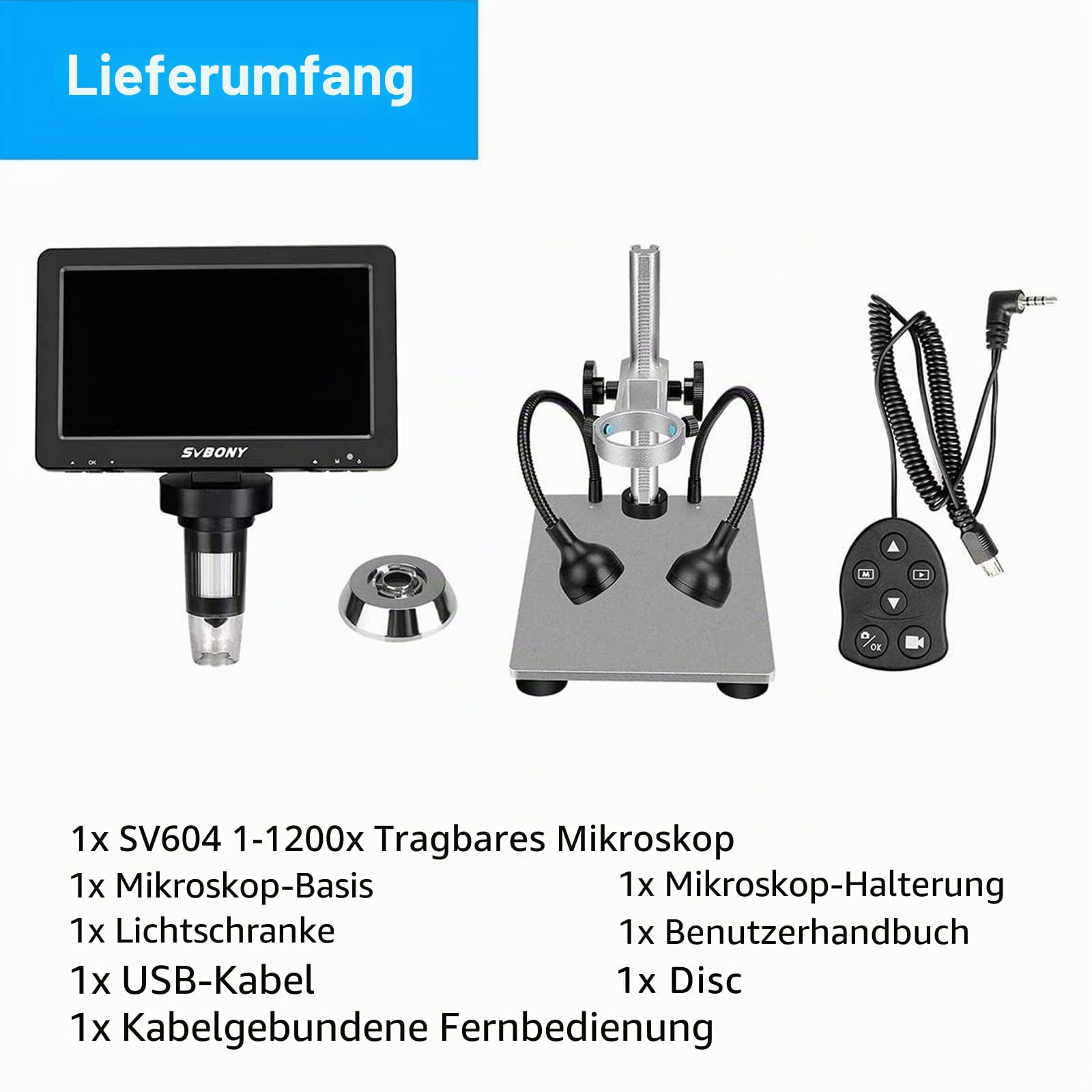 SVBONY SV604 LCD Mikroskop 7 Zoll 1-1200x 12MP LED