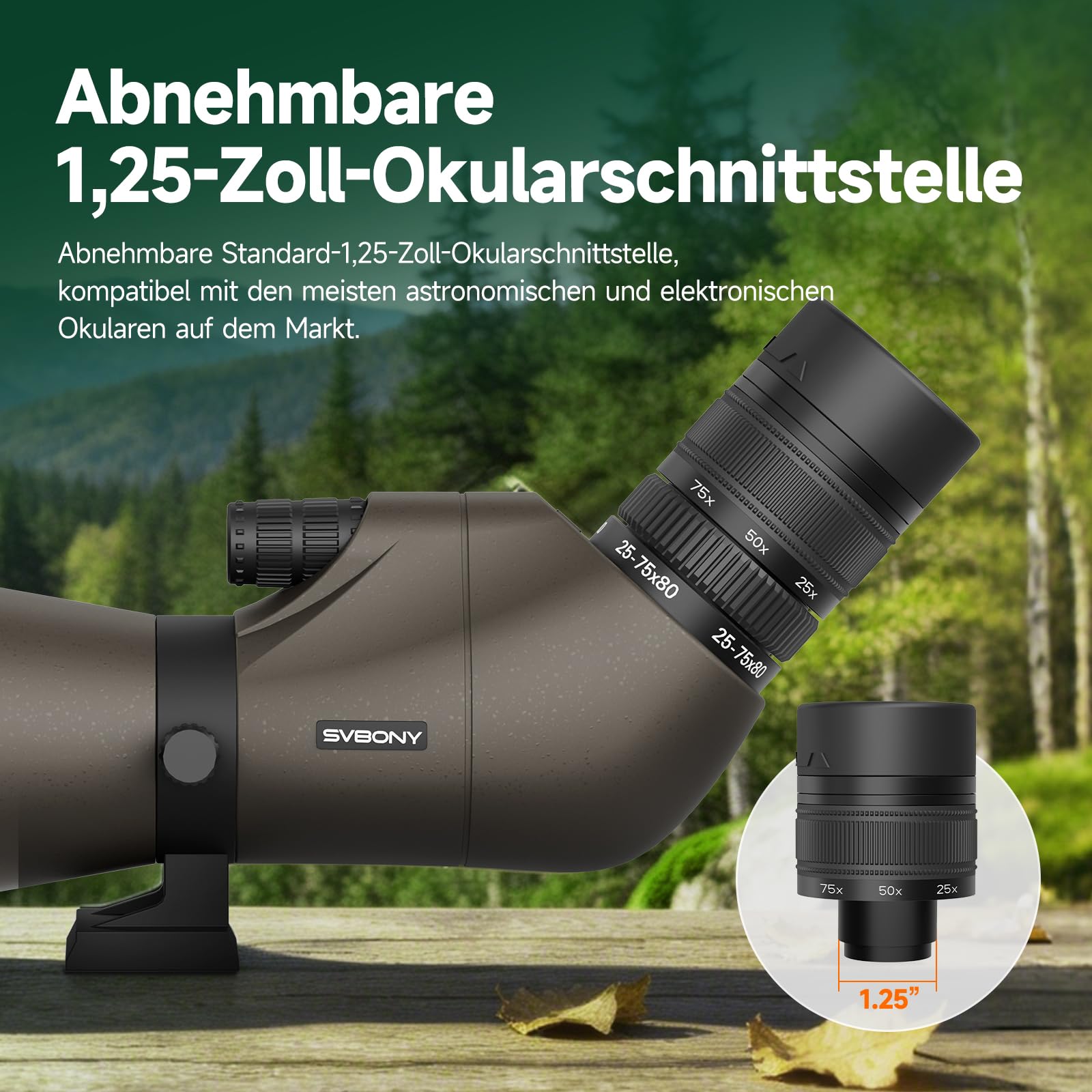 SVBONY SV29 Spektiv 25-75x80 mit Stativ Smartphone-Adapter