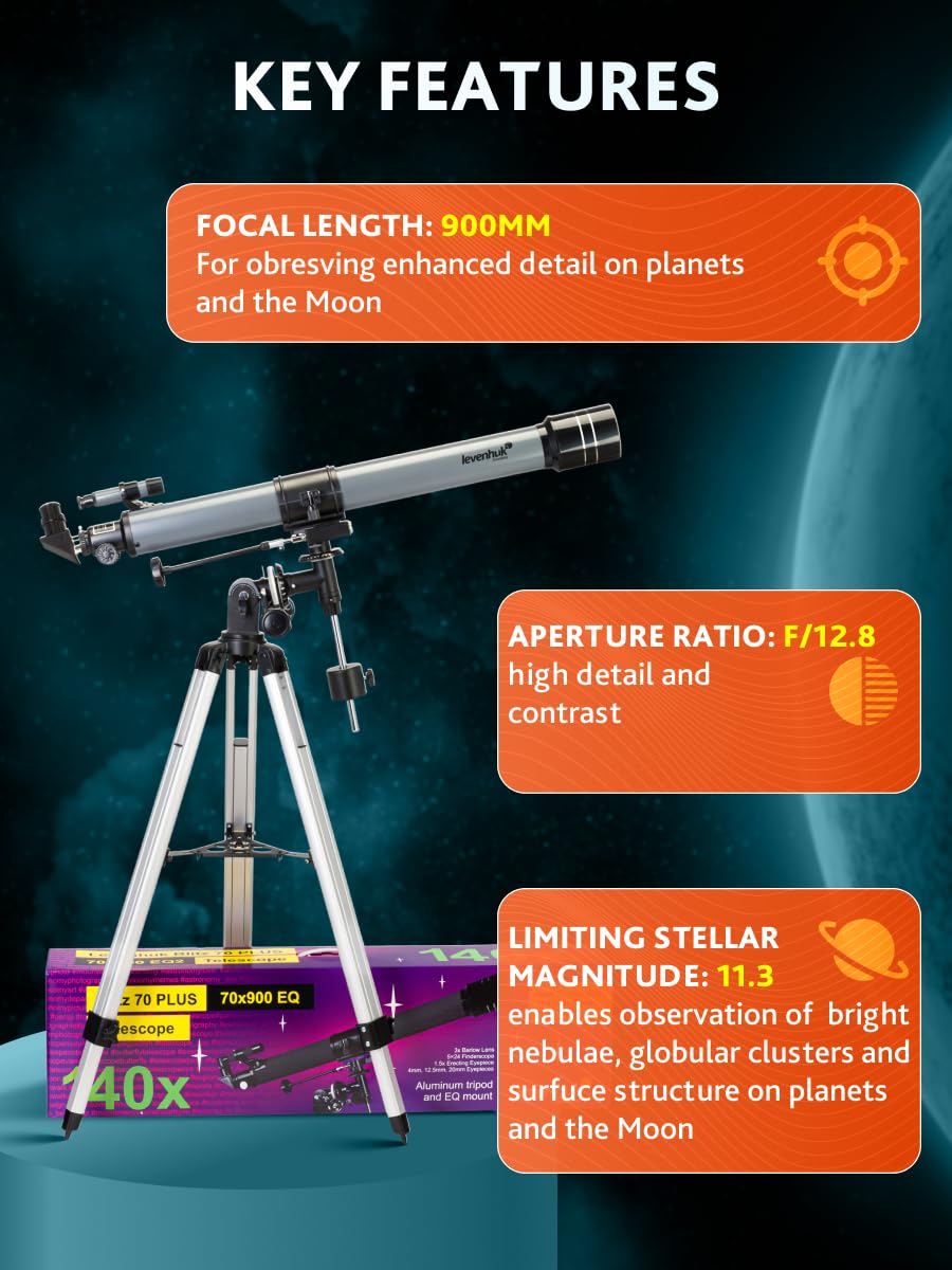 Levenhuk Blitz 70 Plus Teleskop 70/900 mm EQ-Montierung