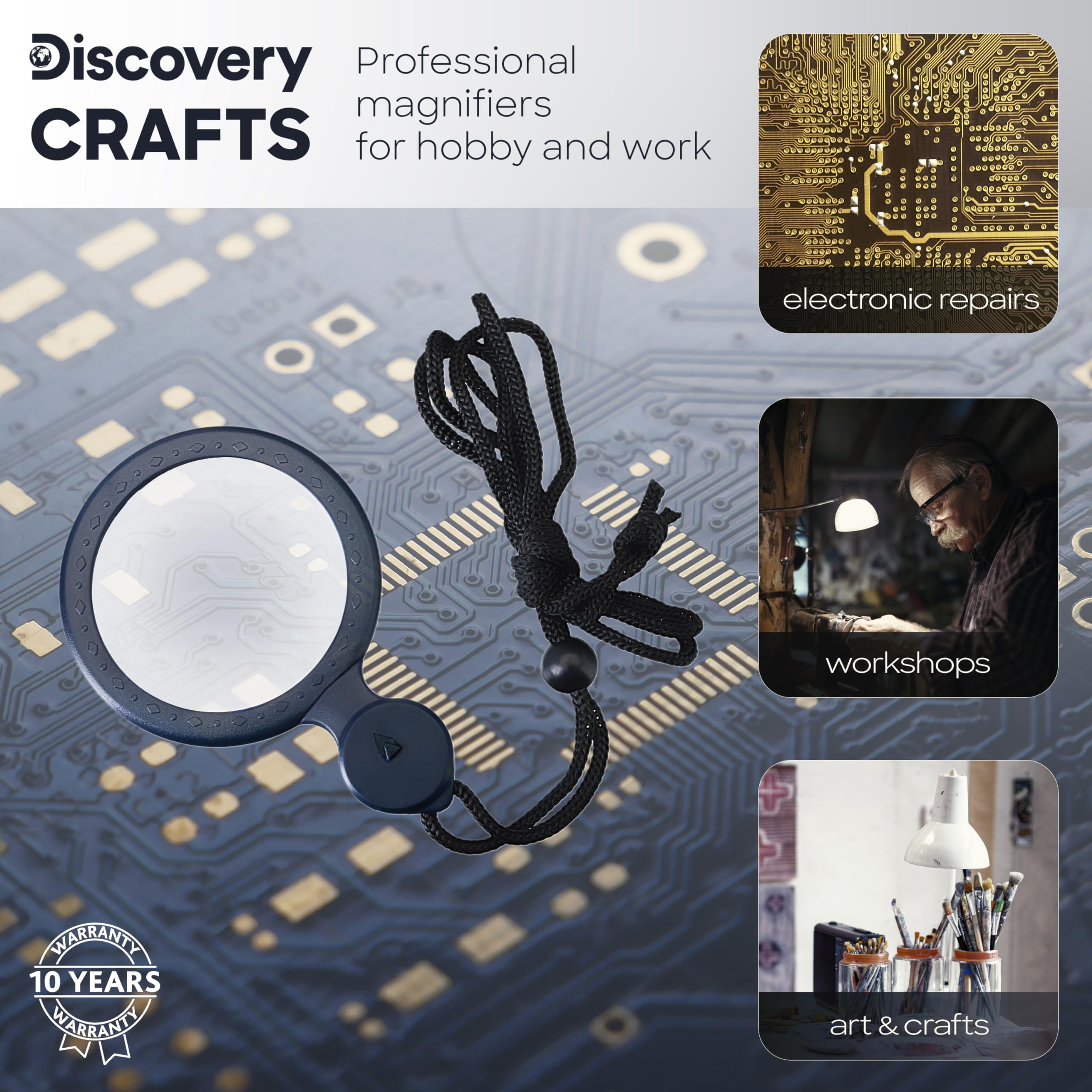 Discovery Crafts DHD 50 Kopflupe LED Vergrößerungsglas 10-fach