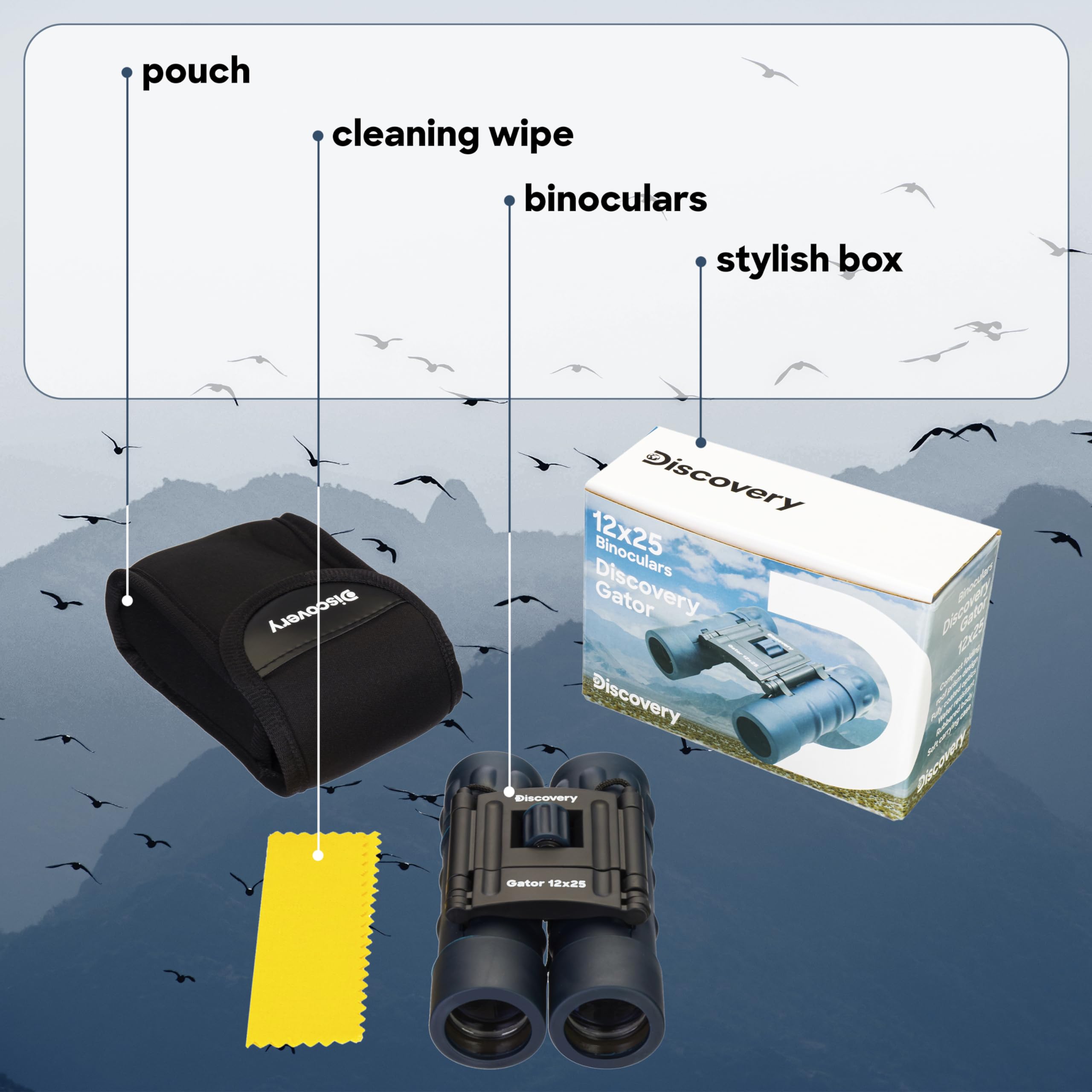 Discovery Gator 12x25 Fernglas kompakt Dachkant Reise