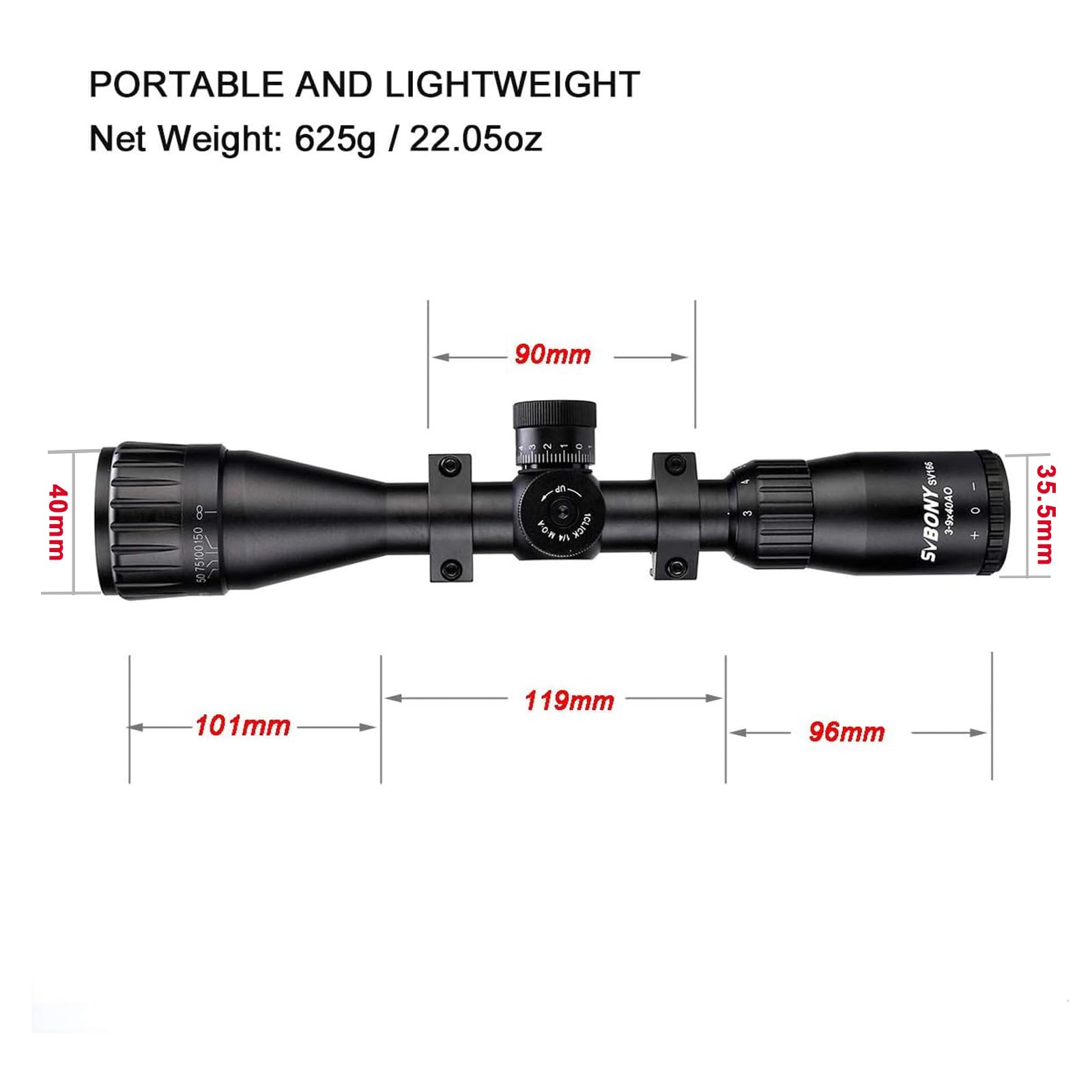 SVBONY SV166 3-9x40 Zielfernrohr Mil-Dot 20mm Picatinny