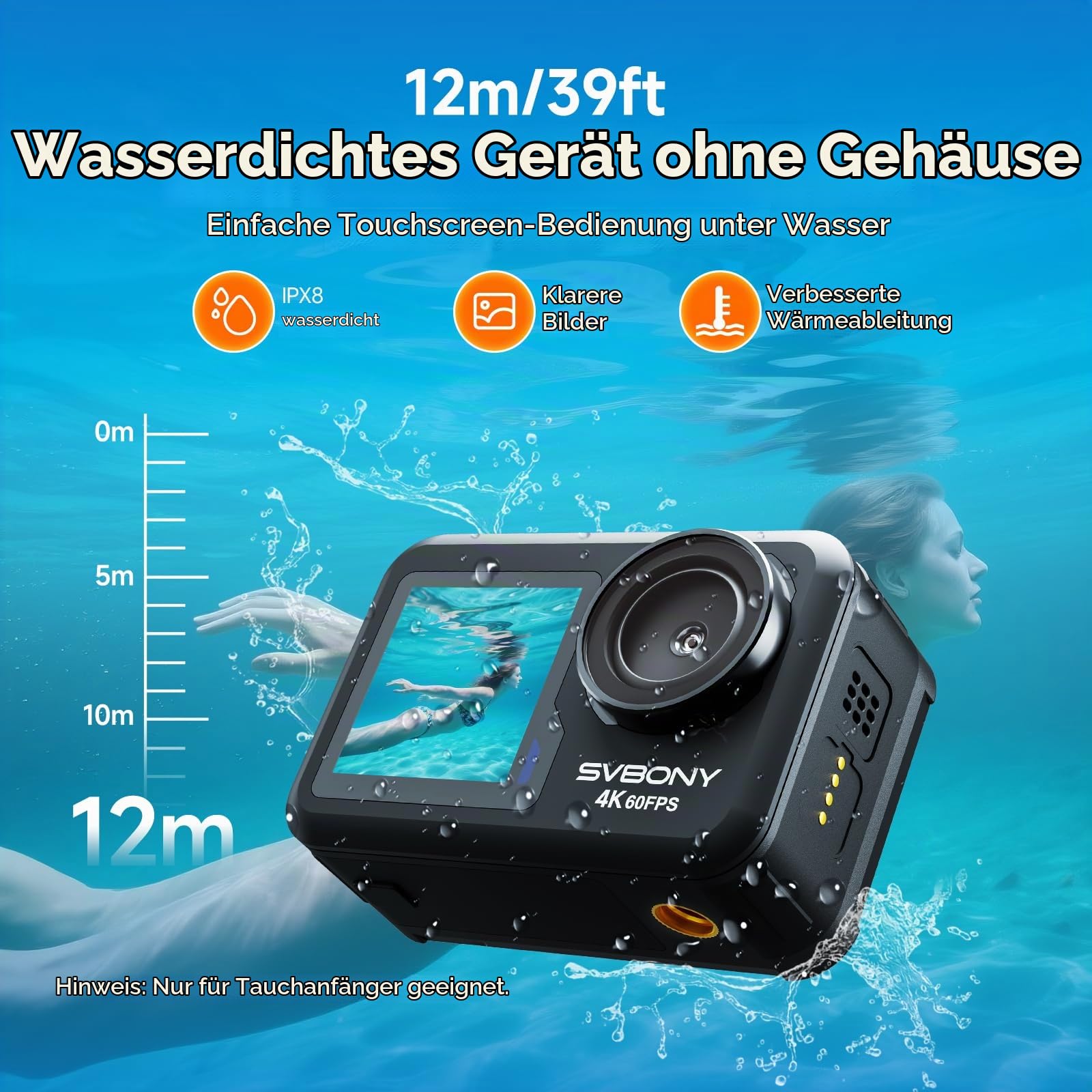 Svbony ACT20 4K 60FPS Actioncam Dual-Display 12m
