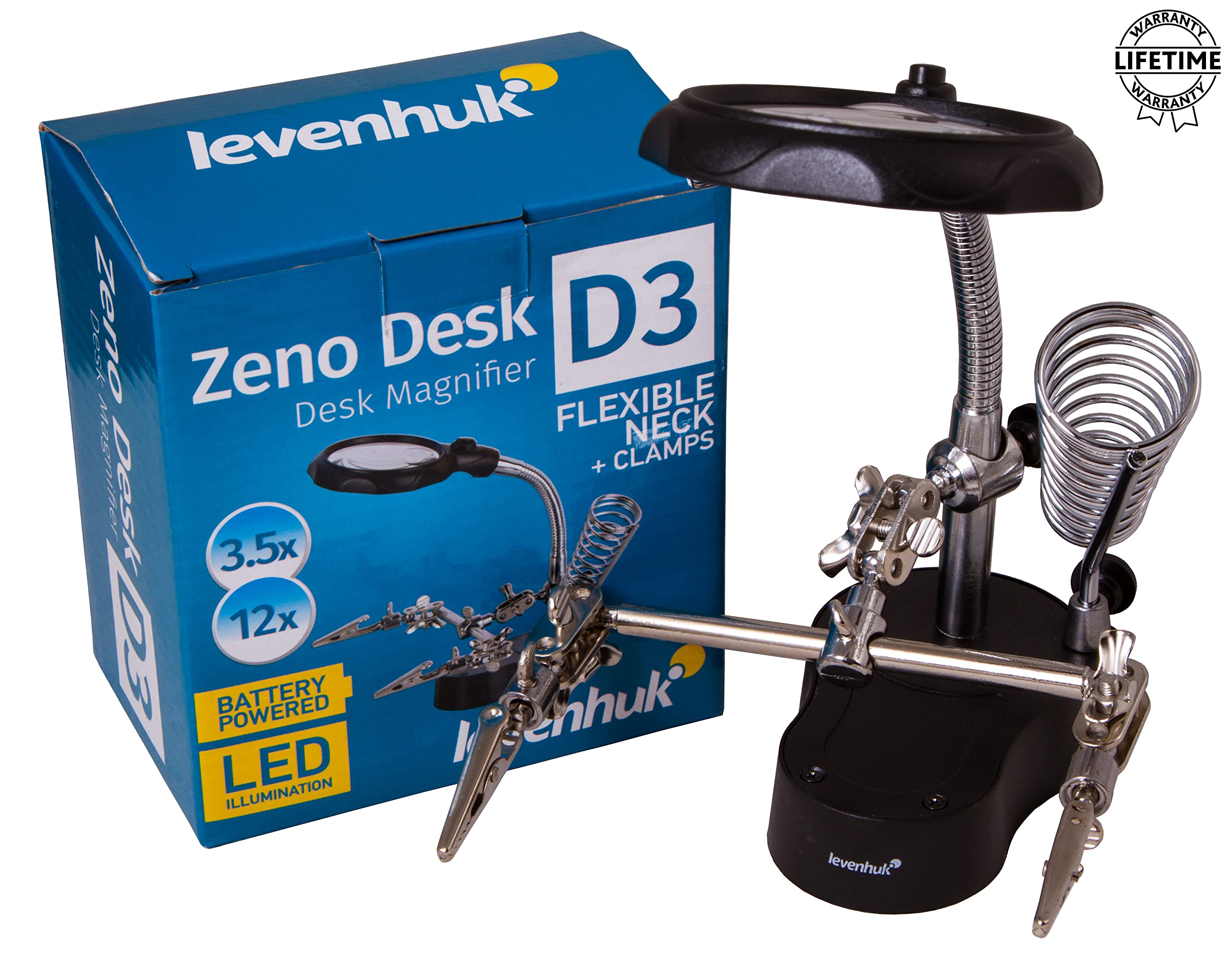 Levenhuk Zeno Desk D3 Tischlupe LED 3,5x flexibler Arm
