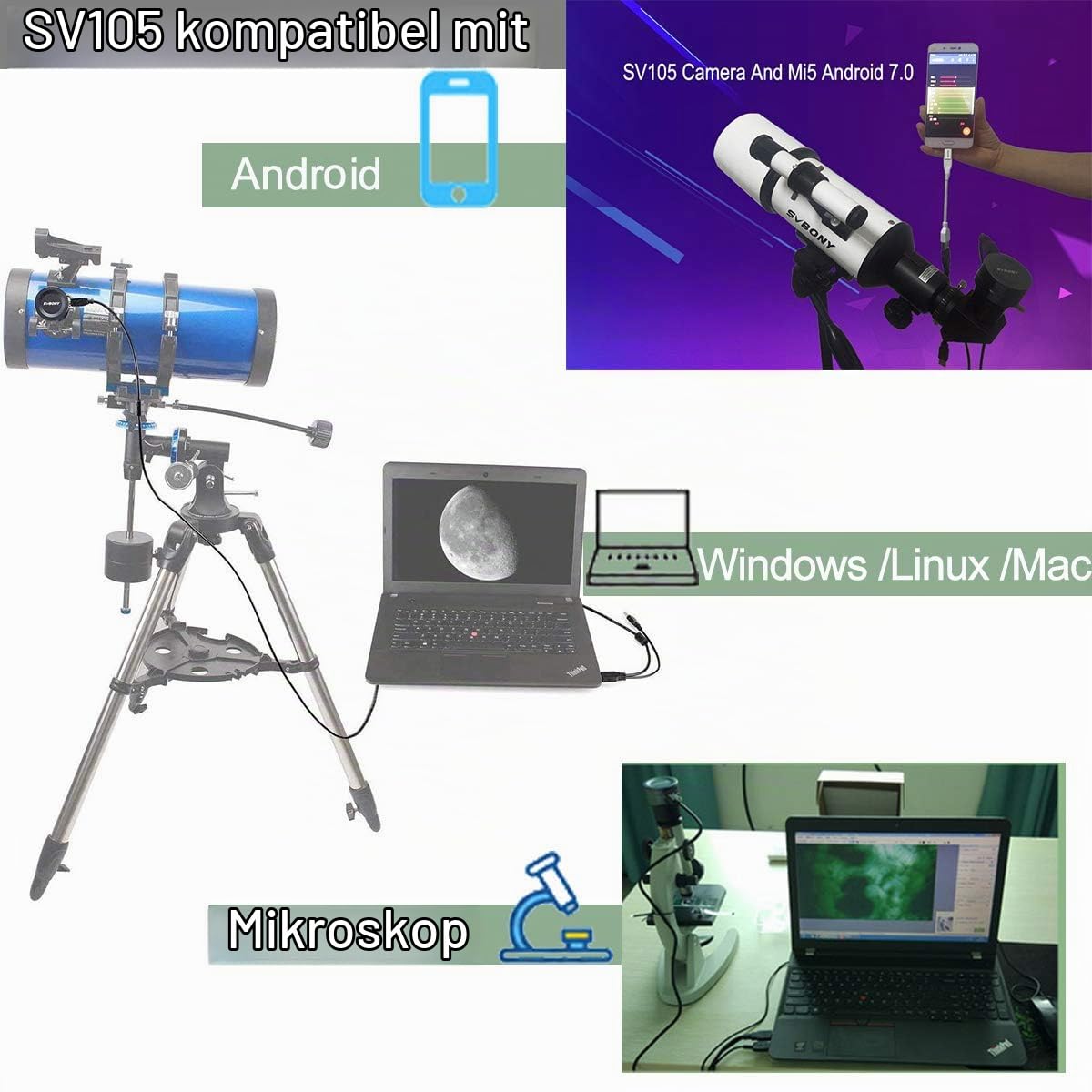 Svbony SV105 Teleskop-Kamera 1,25 Zoll 2MP USB2.0