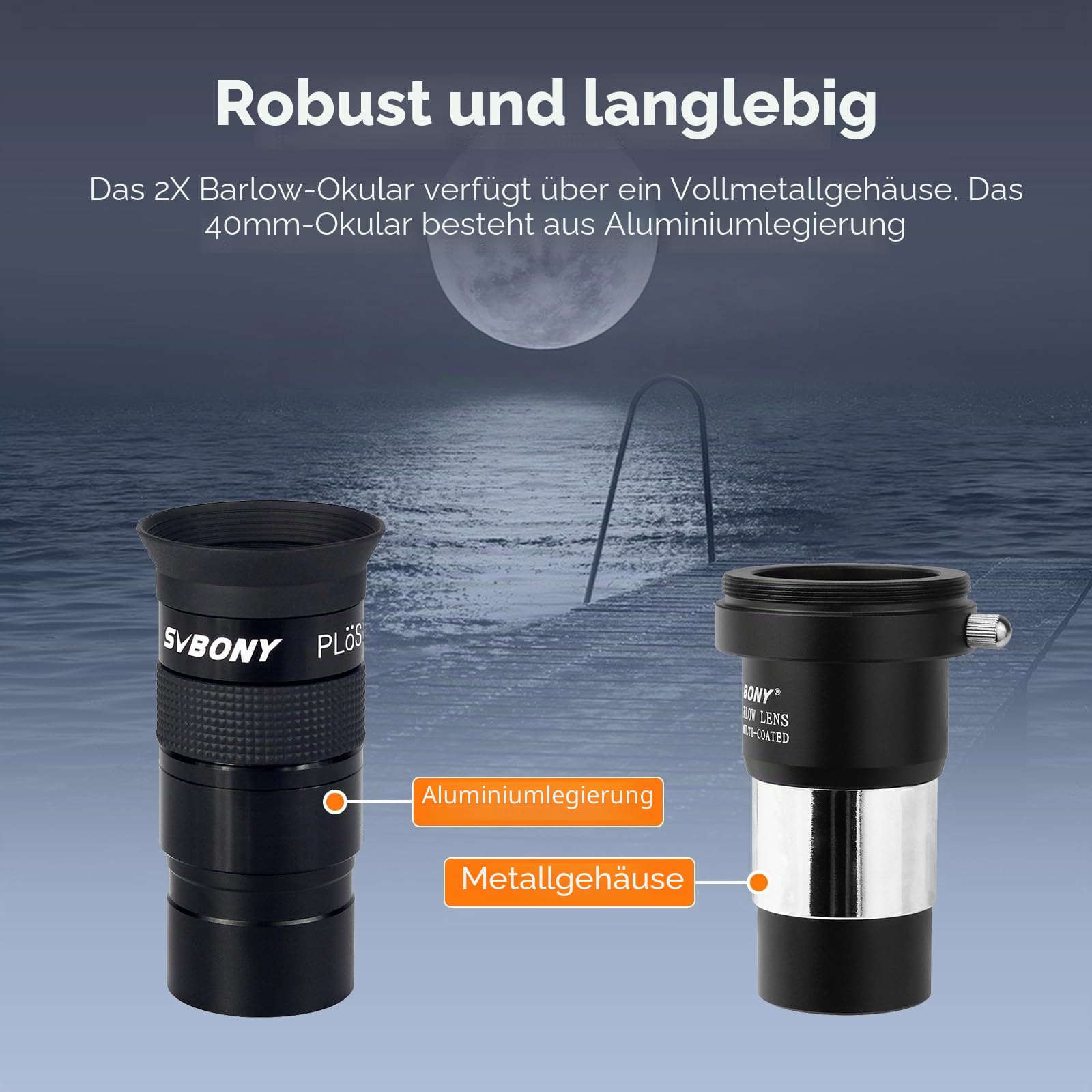 SVBONY 40 mm Plössl Okular + 2x Barlow 1,25 Zoll Set