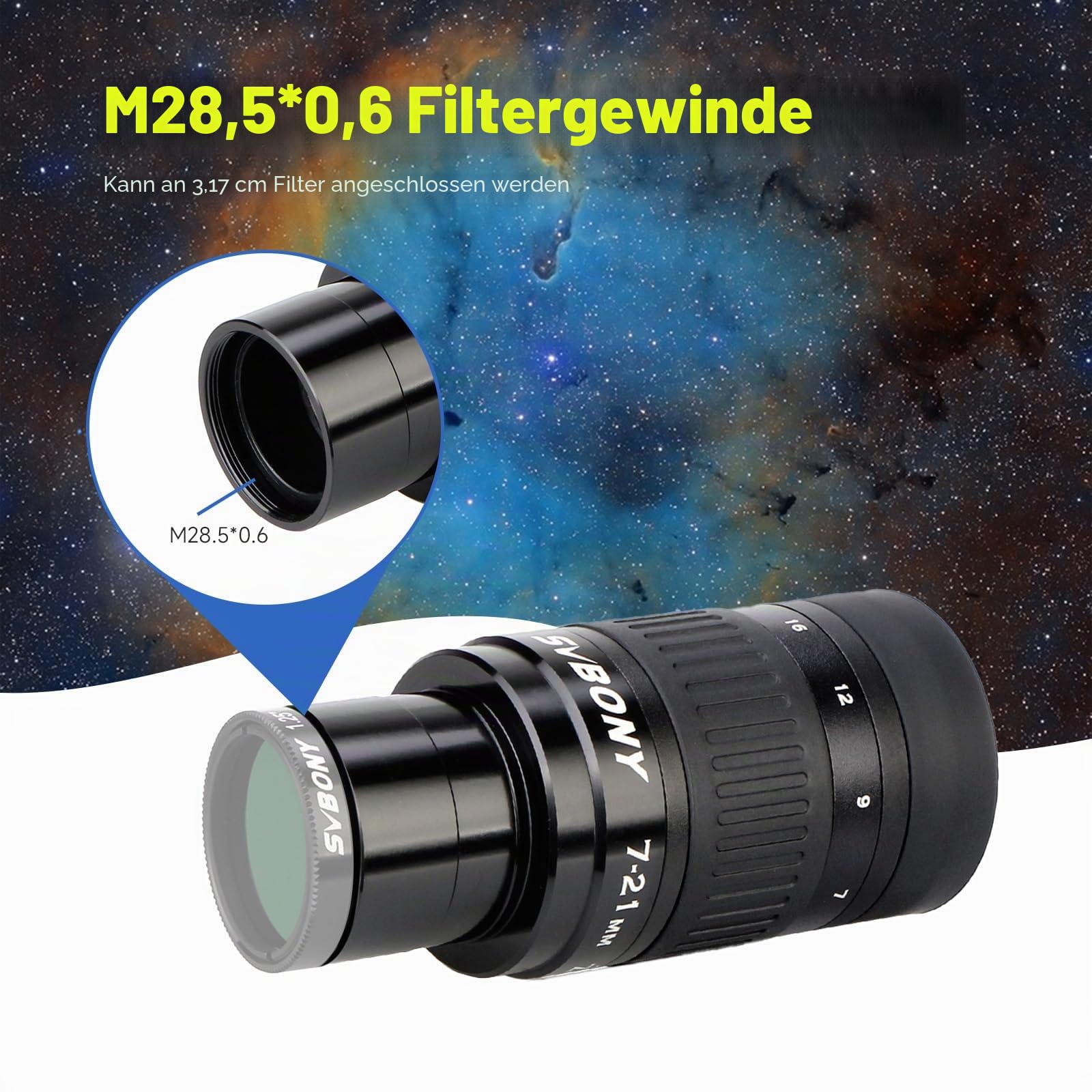 SVBONY SV135 Zoom-Okular 7-21mm 1,25 Zoll 57°-40° Weitwinkel